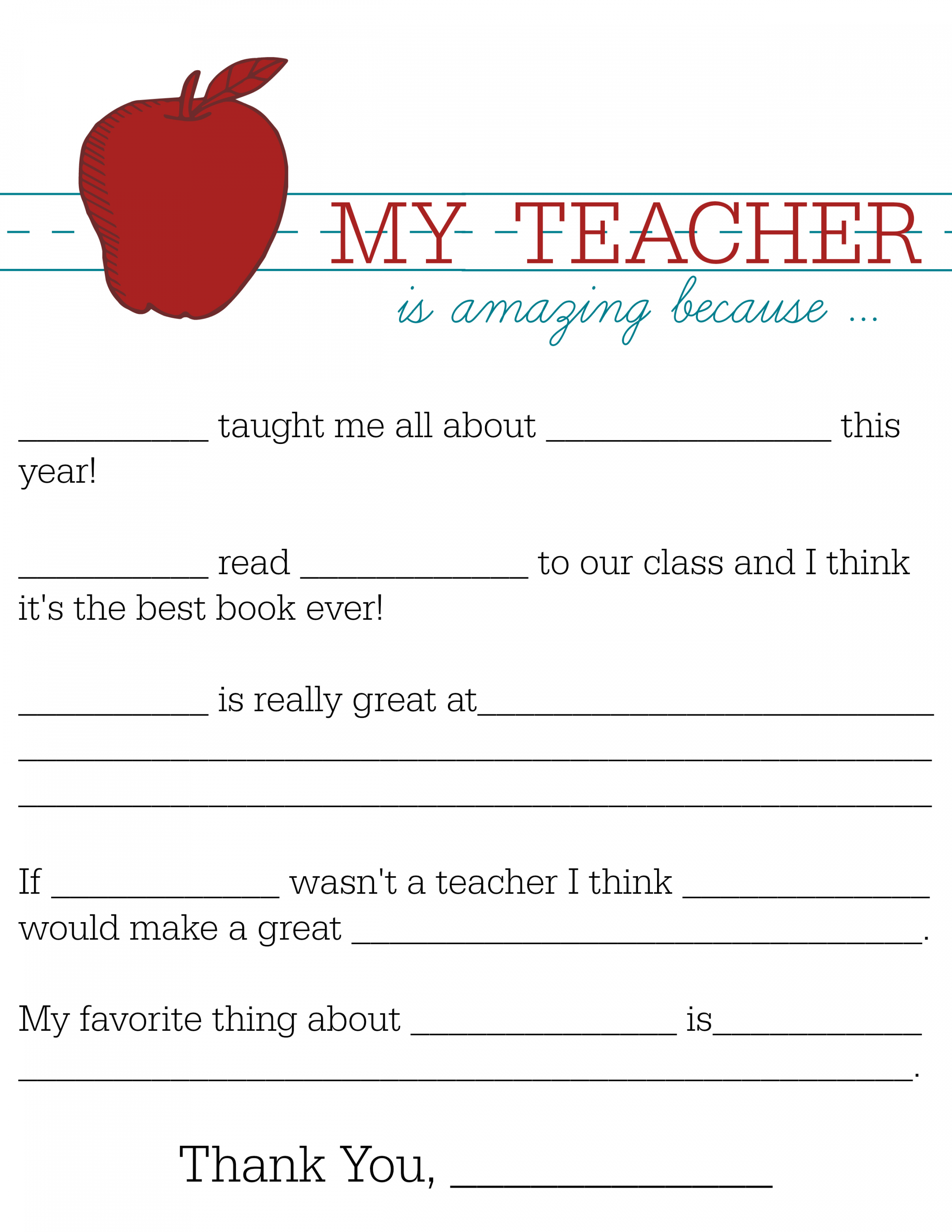 All About My Teacher - FREE Printables - All About My Teacher Free Printable