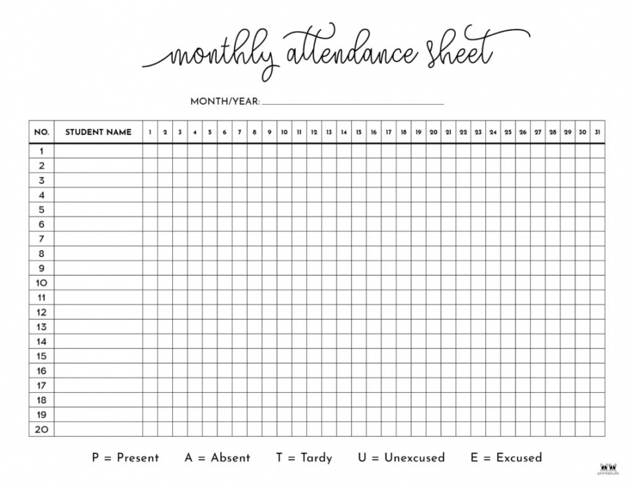 Attendance Sheets -  FREE Printables  Printabulls - FREE Printables - Free Printable Attendance Sheet