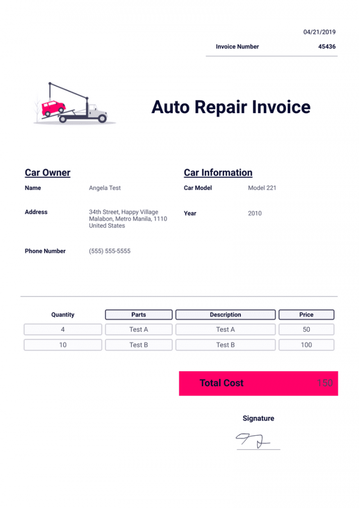 Auto Repair Invoice Template - PDF Templates  Jotform - FREE Printables - Free Printable Auto Repair Invoice Template