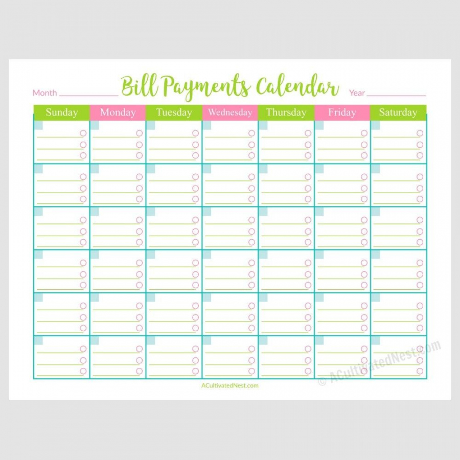 Awesome Free Printable Bill Payment Calendar  Free Printable  - FREE Printables - Monthly Bill Free Printable Bill Payment Calendar