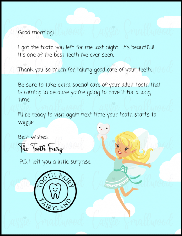 Awesome Tooth Fairy Letter Printable - Cassie Smallwood - FREE Printables - Tooth Fairy Letter Free Printable