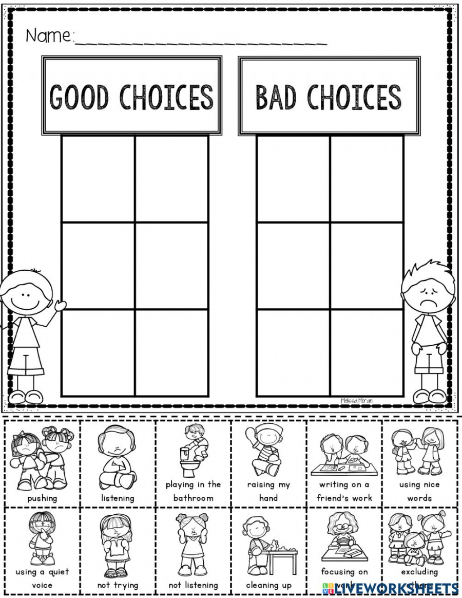 Behavior Activities worksheets - FREE Printables - Free Printable Good Choices Bad Choices Worksheet