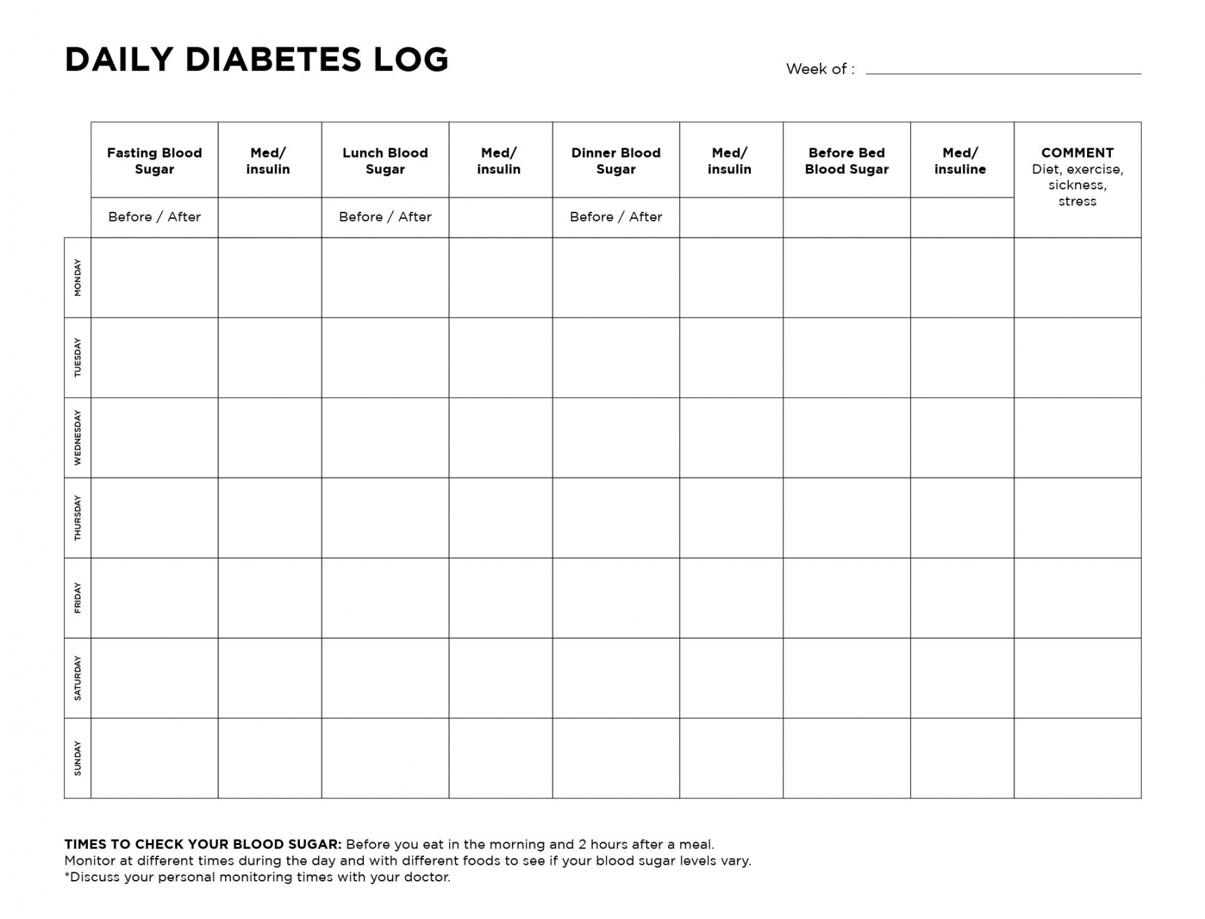 Best -Day Diabetic Food Log Printable - printablee - Free Printable Blood Glucose And Food Log Printable