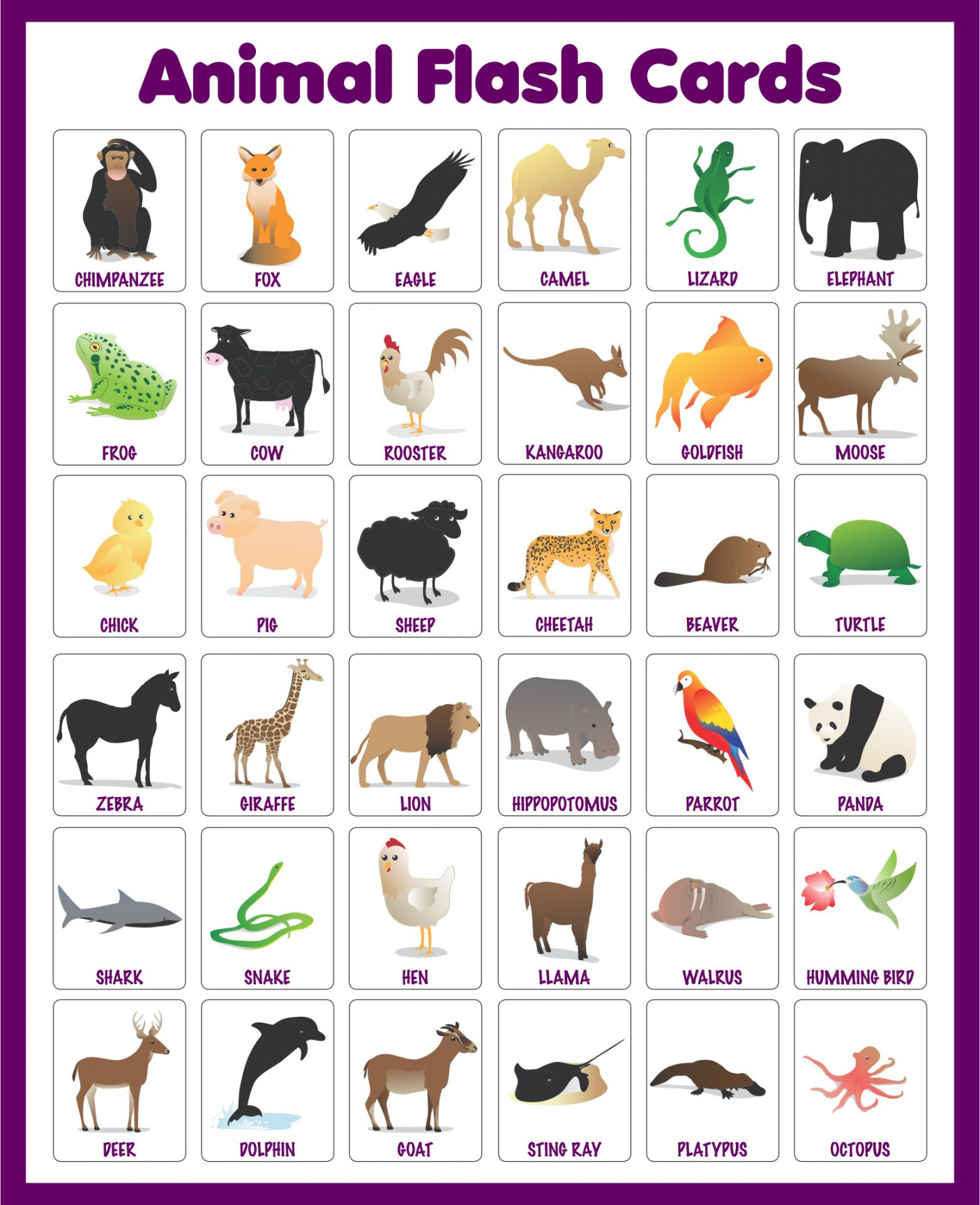 Best Free Printable Animal Flash Cards - printablee - Free Printable Pictures Of Animals