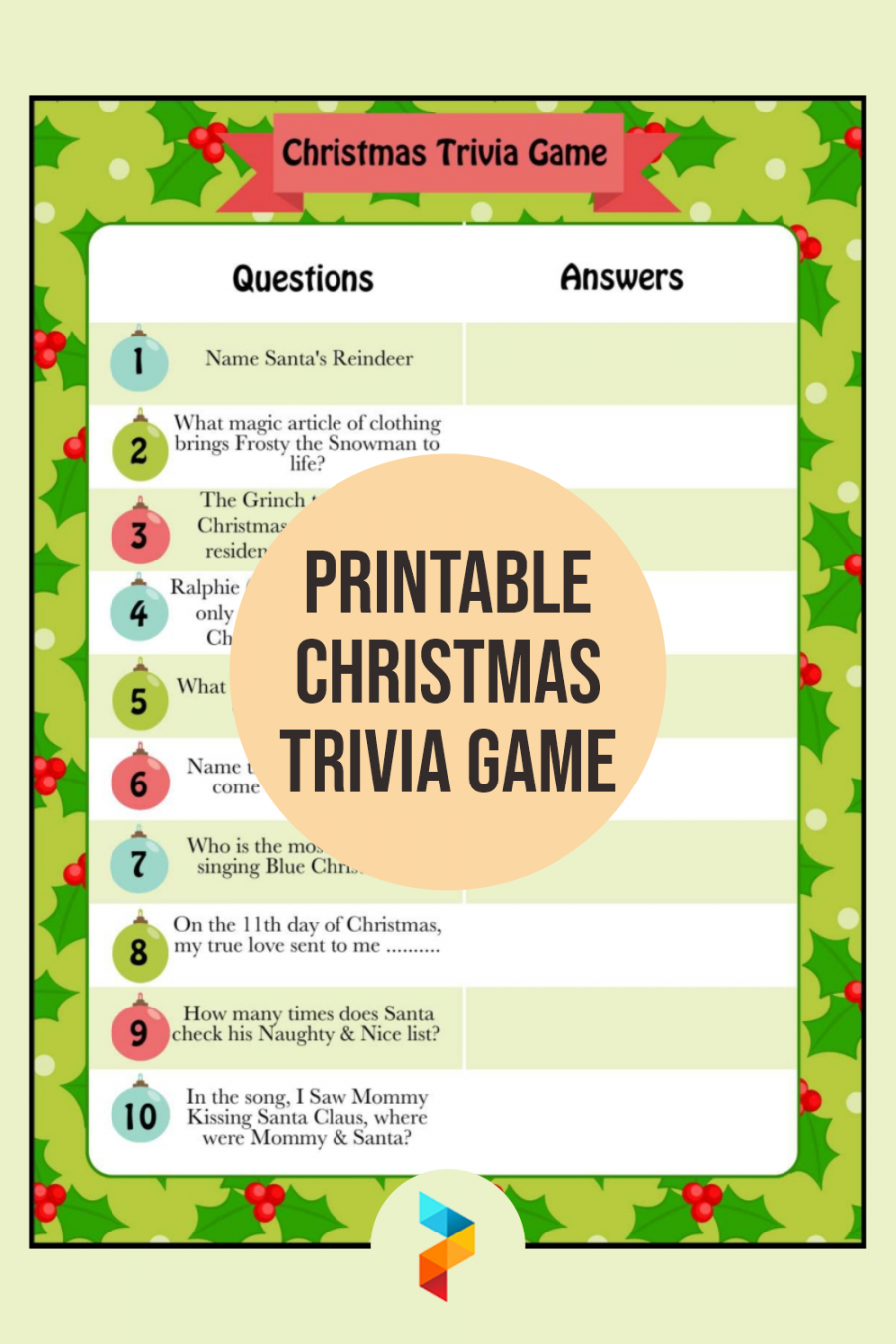 Best Free Printable Christmas Trivia Game - printablee - Free Printable Christmas Trivia