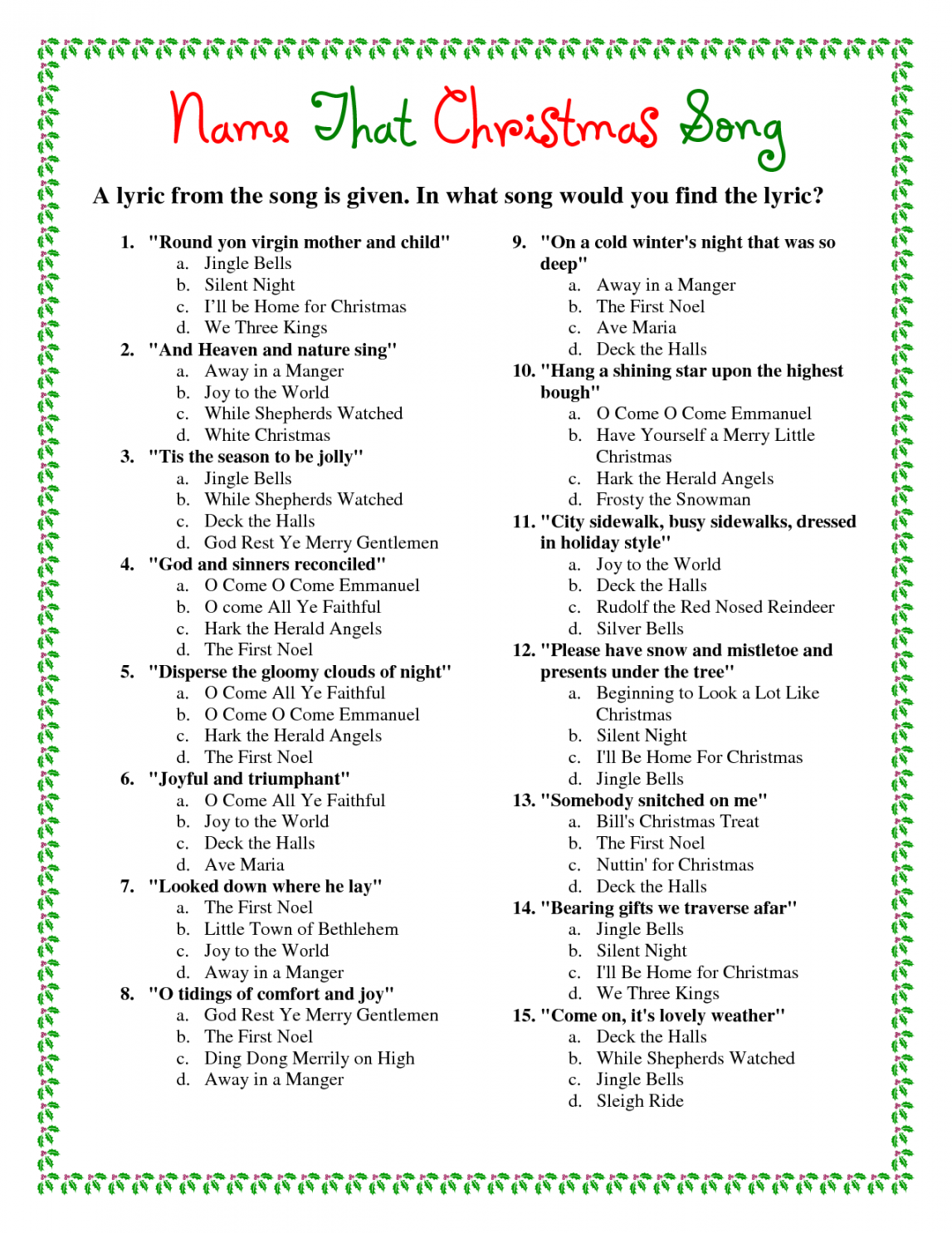 Best Free Printable Christmas Trivia Questions And Answers  - FREE Printables - Free Christmas Trivia Questions And Answers Printable