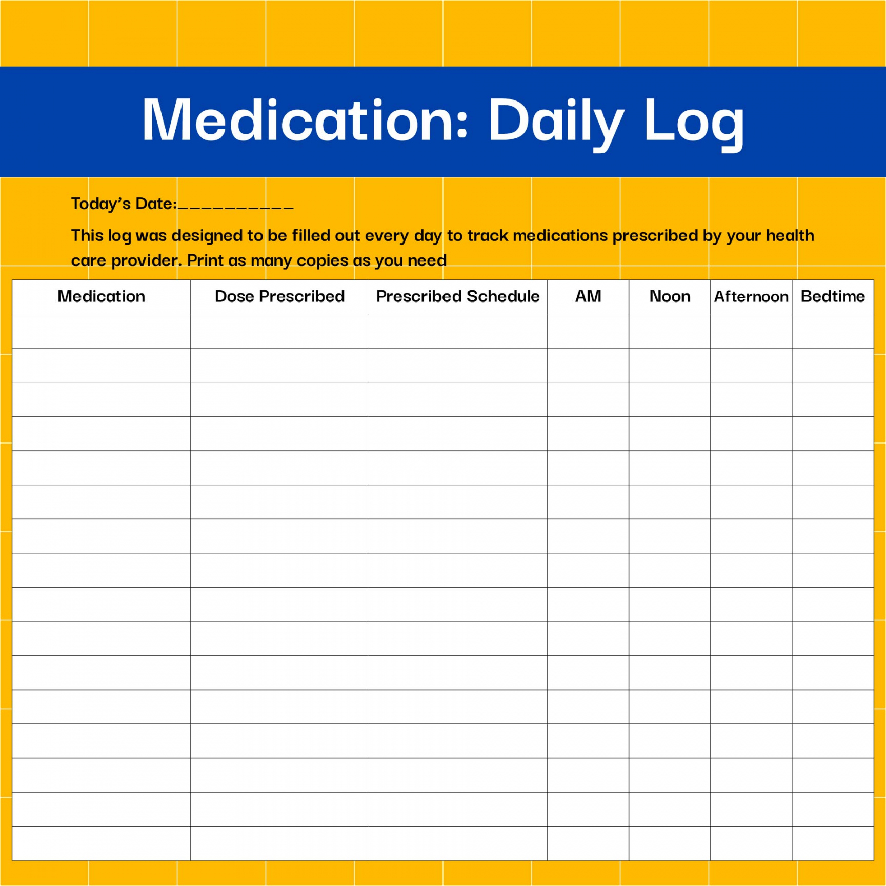 Best Free Printable Daily Medication Log - printablee - Weekly Free Printable Daily Medication Log