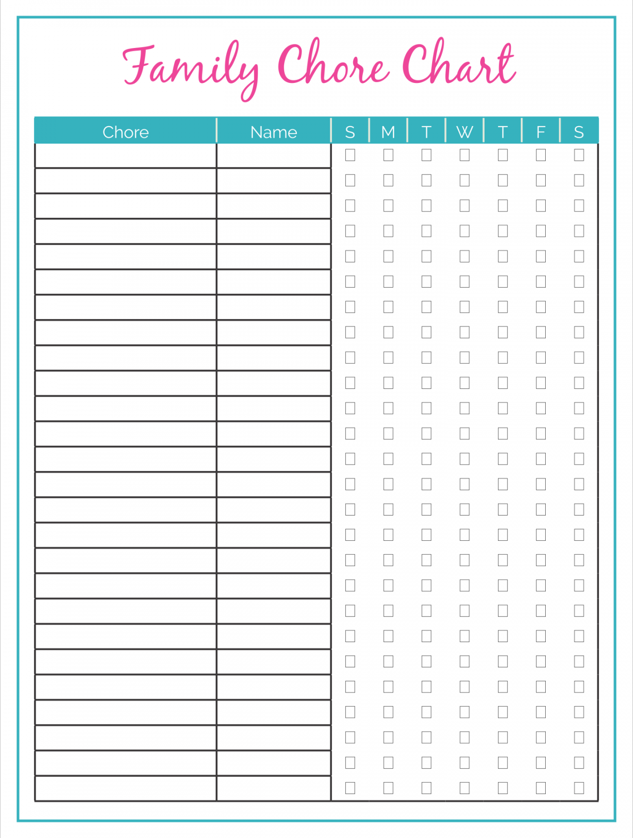 Best Free Printable Family Chore Charts - printablee - Free Printable Chore Charts For Family