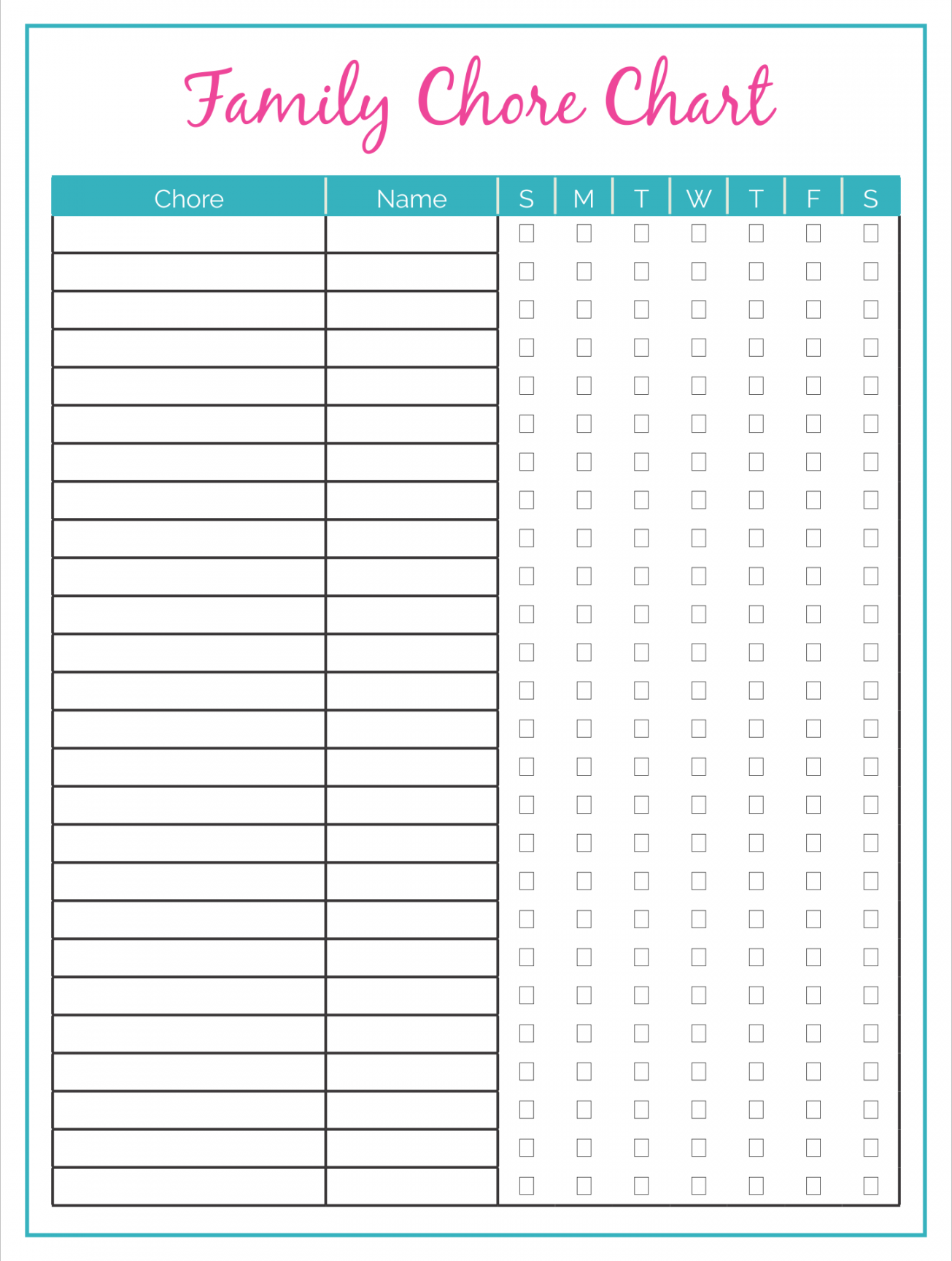 Best Free Printable Family Chore Charts - printablee - Free Printable Family Chore Chart