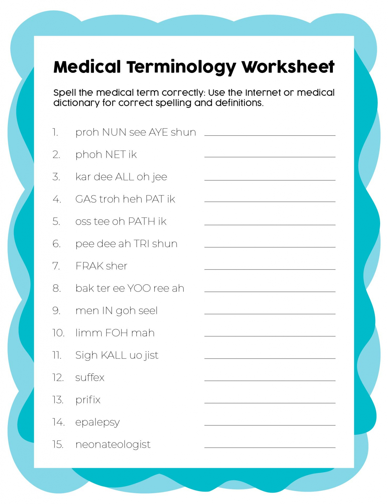 Best Free Printable Medical Worksheets - printablee - Free Printable Medical Terminology Worksheet