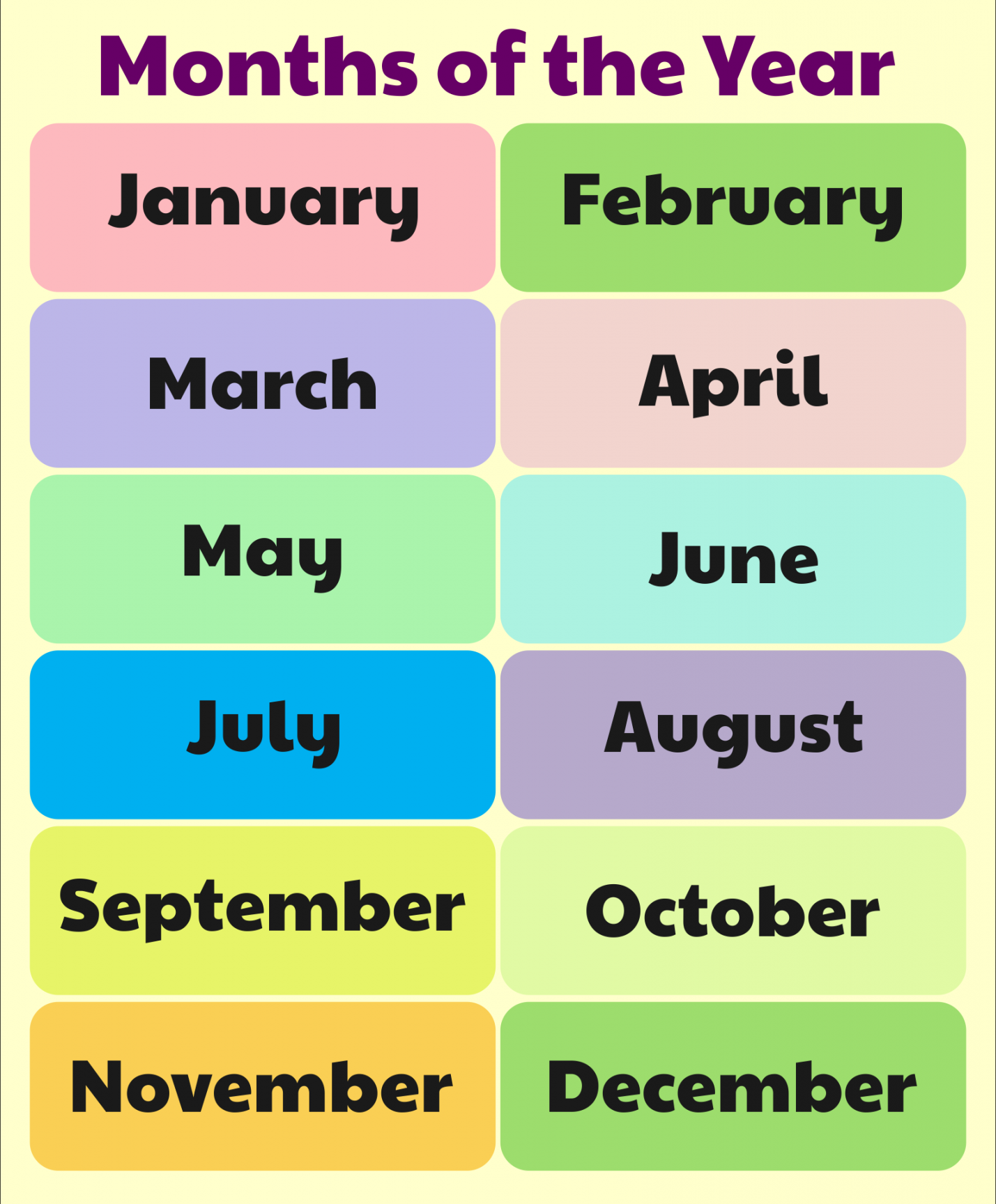 Best Free Printable Months Of The Year Chart - printablee - Months Of The Year Free Printable