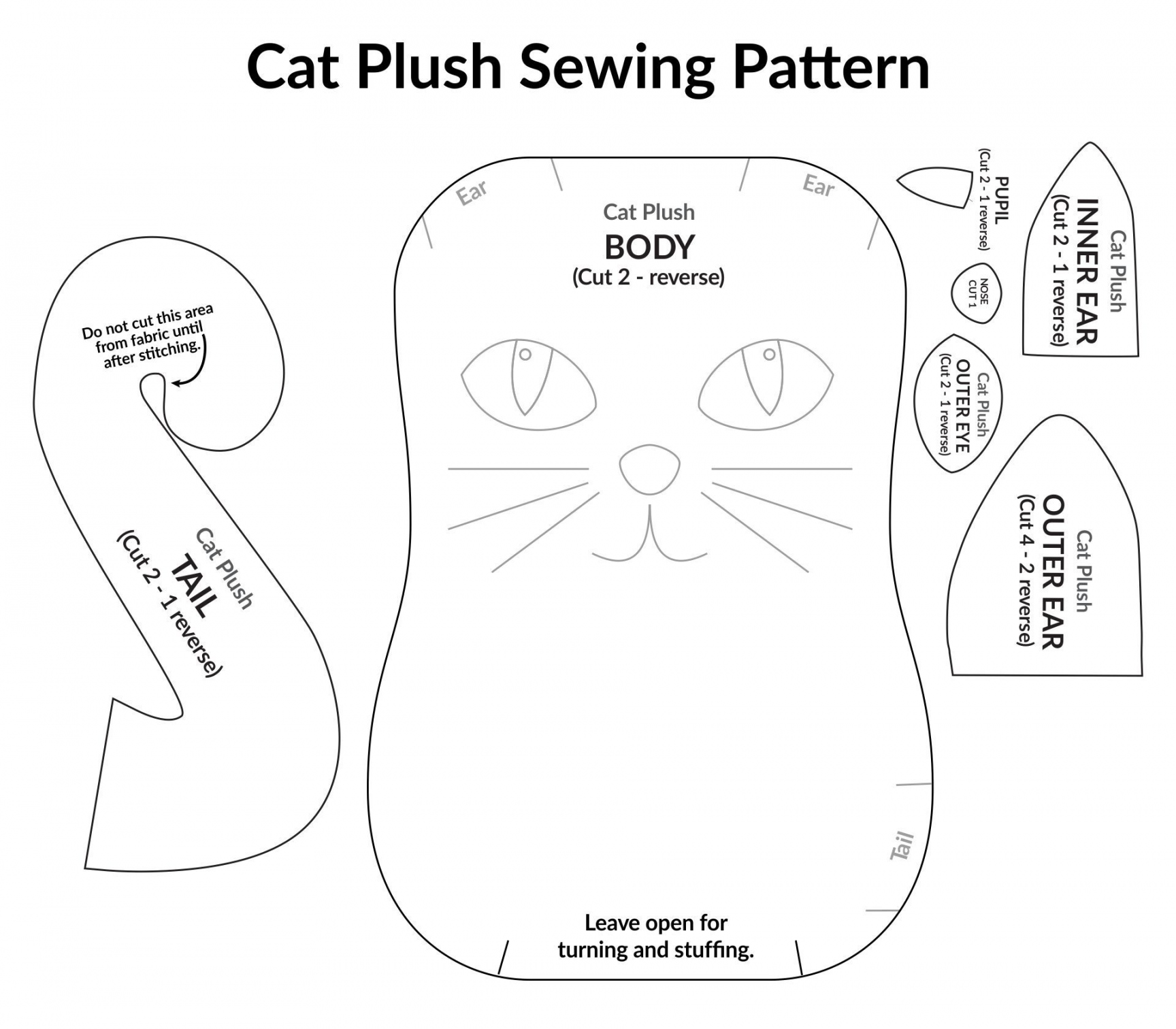 Best Free Printable Sewing Patterns Cat  Printable sewing  - FREE Printables - Printable Free Cat Sewing Pattern