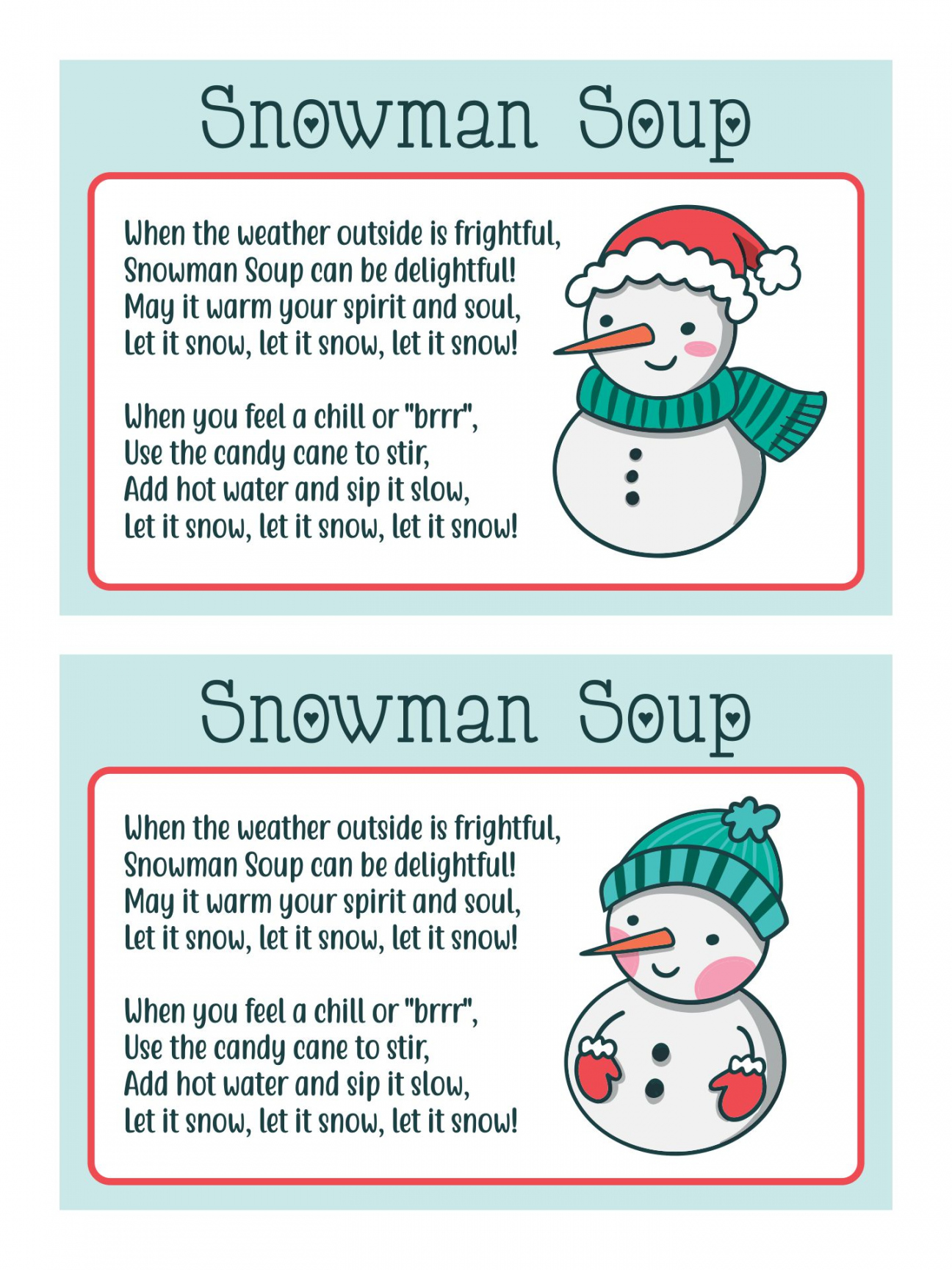 Best Free Printable Snowman Soup Labels - printablee - Snowman Soup Printable Free