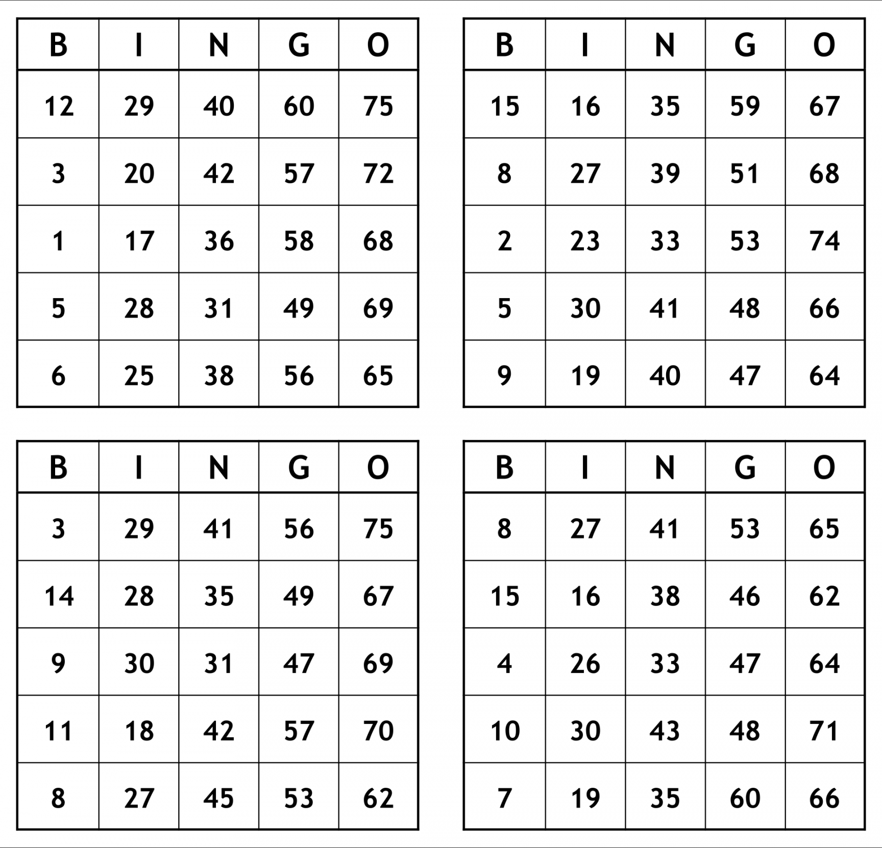 Best Printable Bingo Numbers   - printablee - Free Printable Bingo Cards 1-75