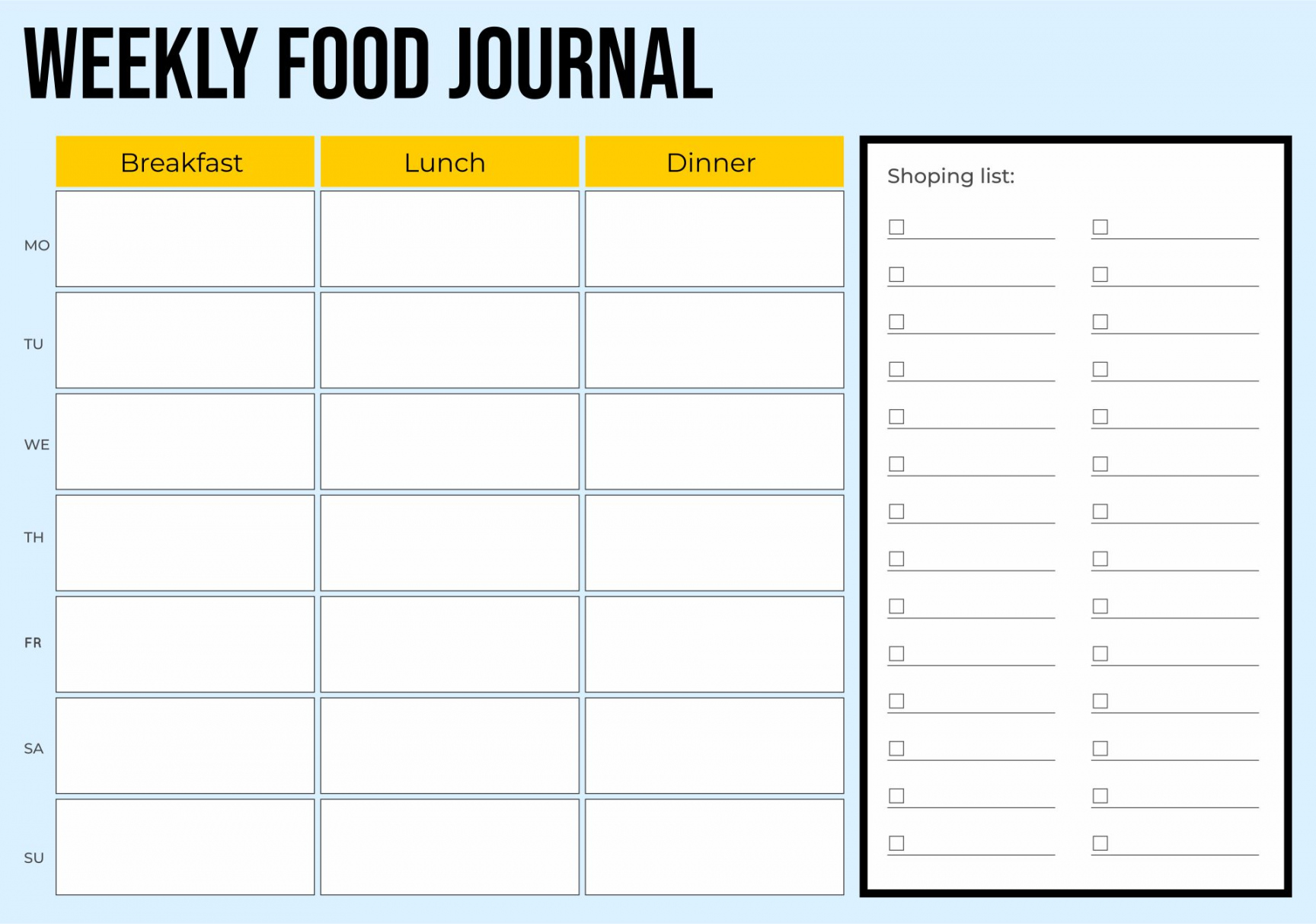 Best Printable -Day Food Journal - printablee - Free Printable Food Journal