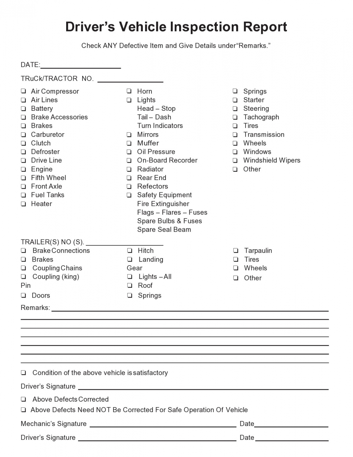 Best Vehicle Inspection Forms (Lyft, Uber, etc - Free Printable Driver Vehicle Inspection Report Form