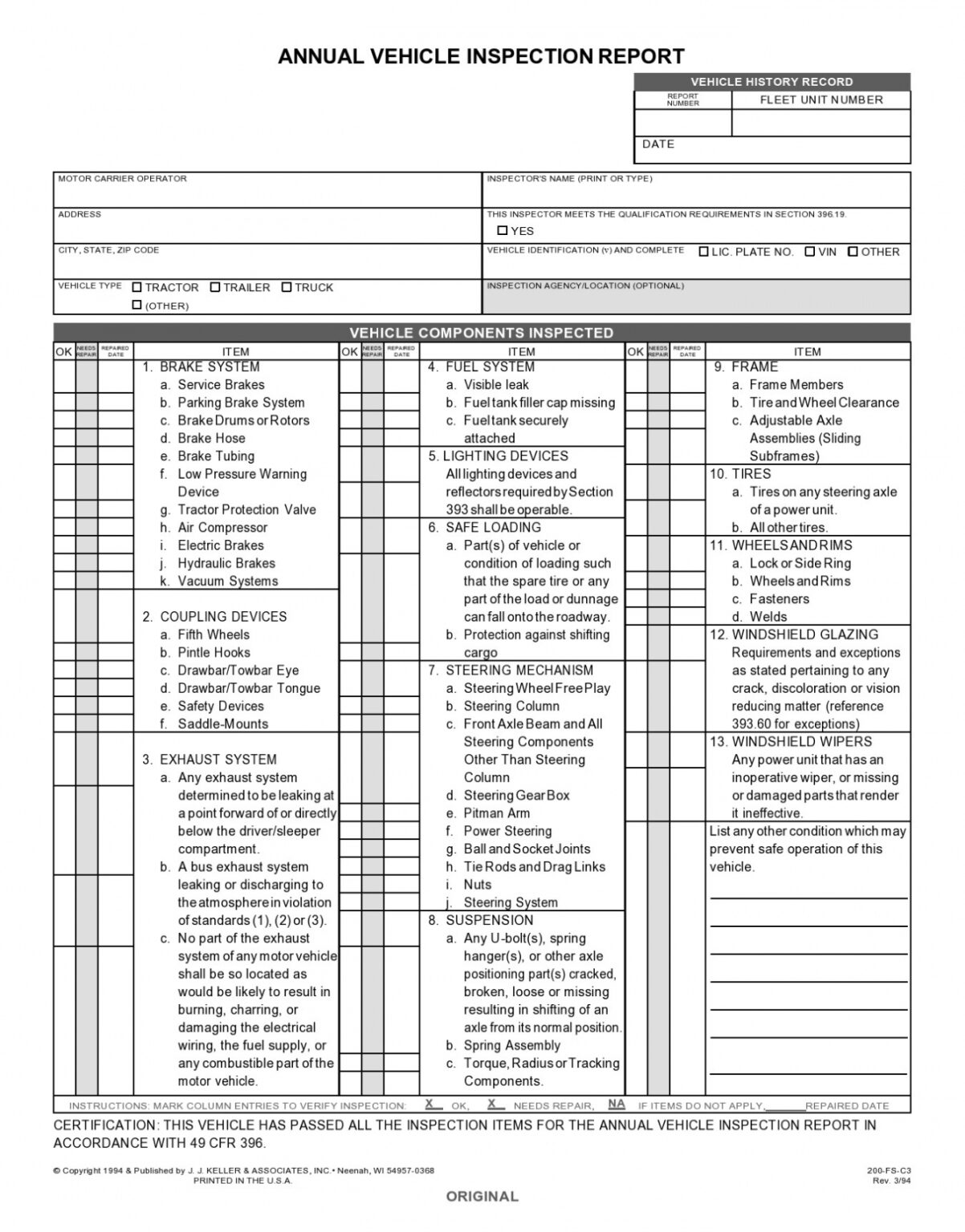 pre trip inspection free printable driver vehicle inspection report ...