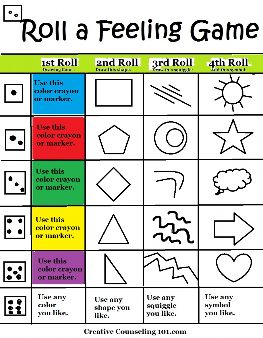 Beyond Art Therapy Roll-A-Feelings Game - FREE Printables - Free Printable Art Therapy Worksheets