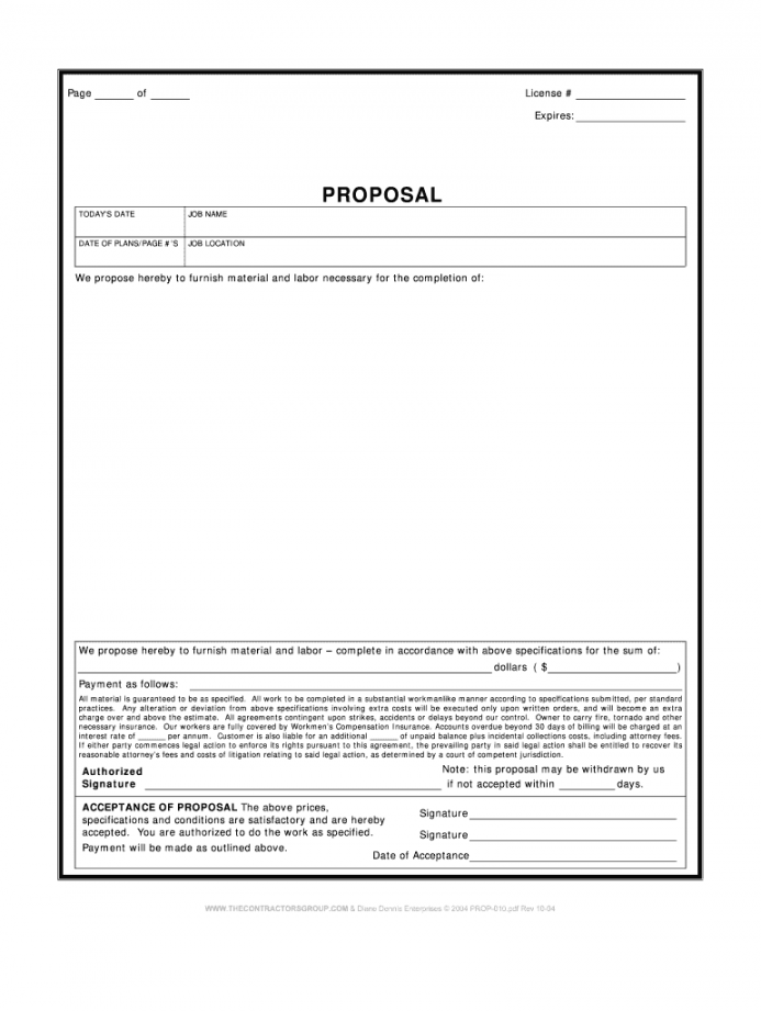 Bid Proposal Template - Fill Online, Printable, Fillable, Blank  - FREE Printables - Blank Free Printable Bid Proposal Forms