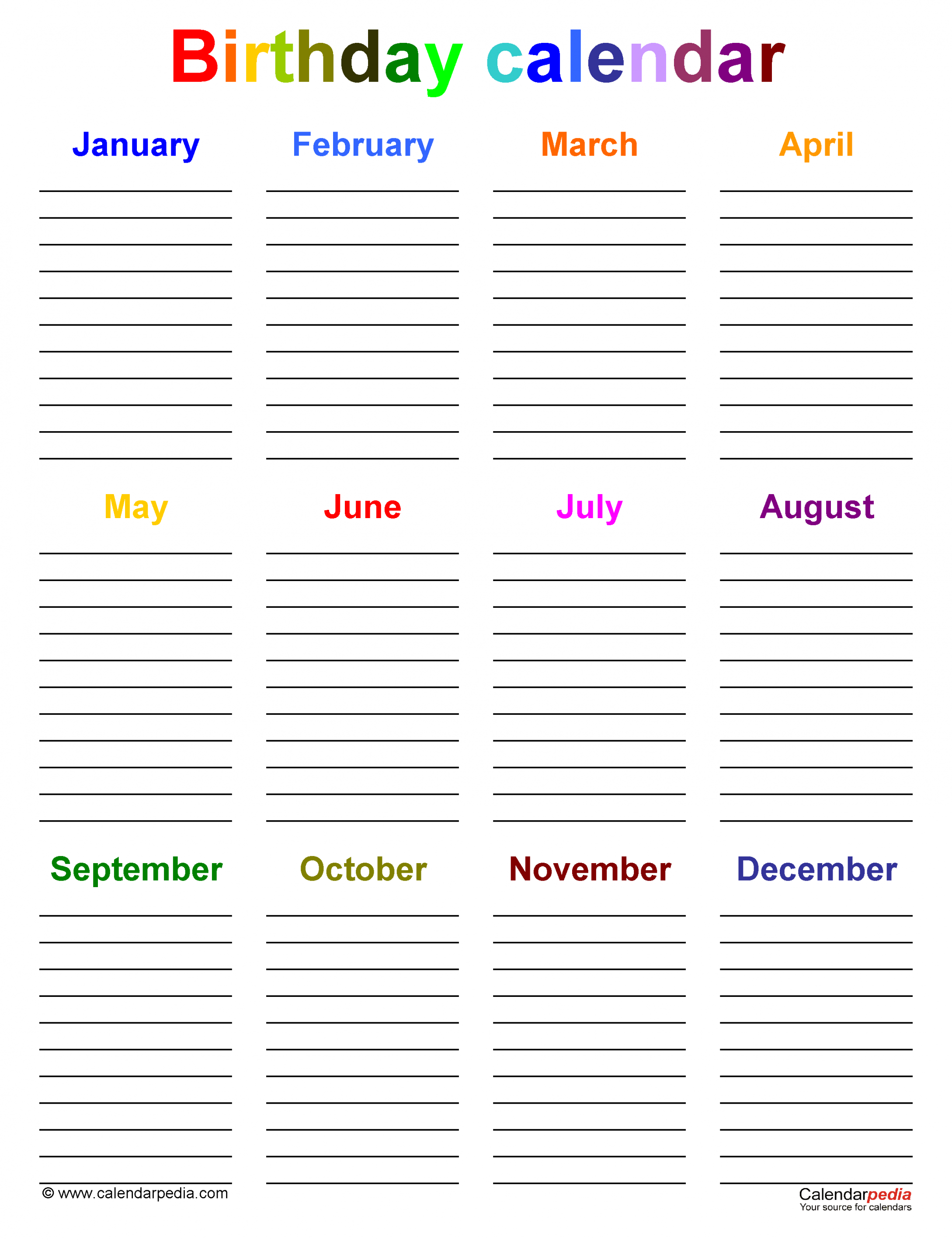 Birthday calendars - Free Printable PDF templates - FREE Printables - Free Printable Birthday Calendar