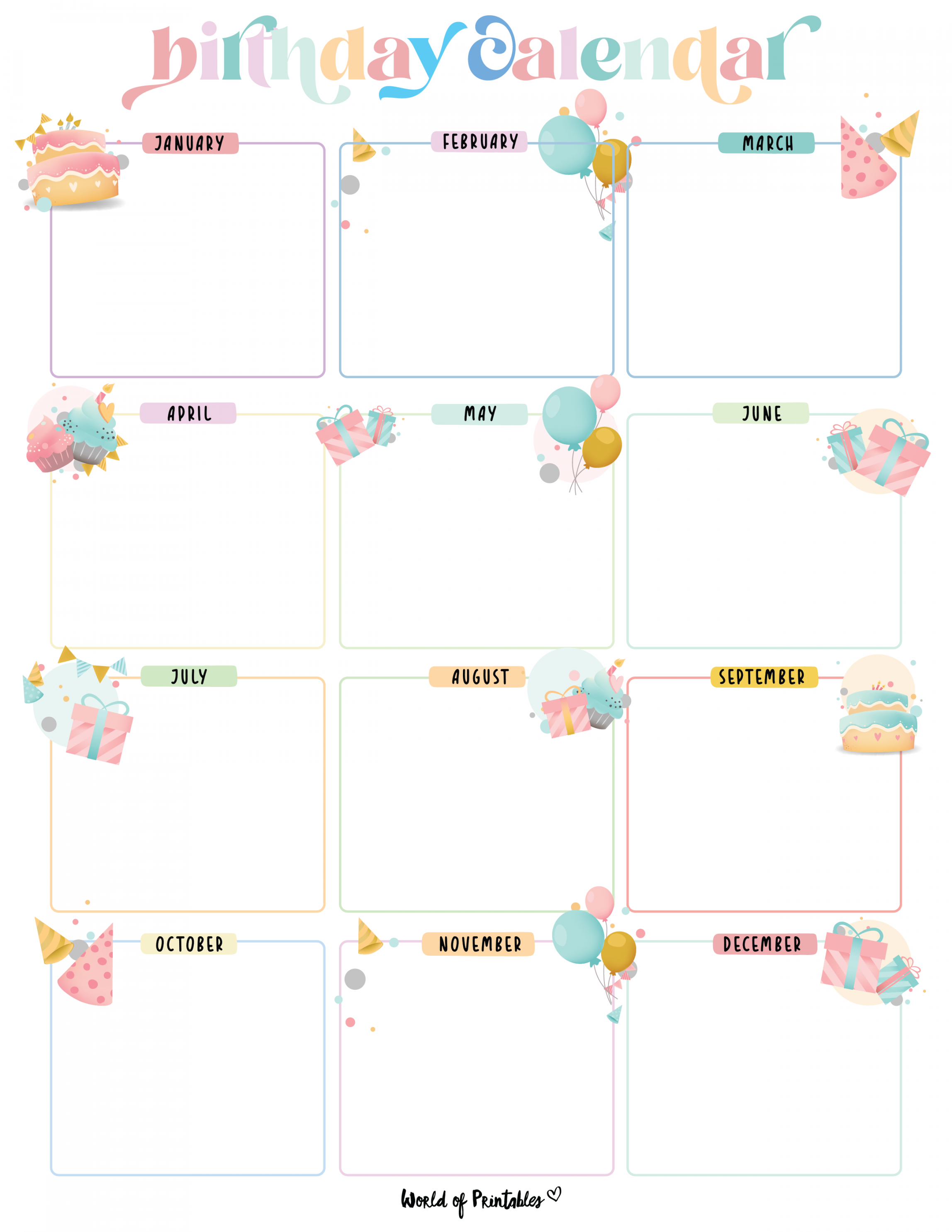 Birthday Calendars - World of Printables - FREE Printables - Free Printable Birthday Calendar