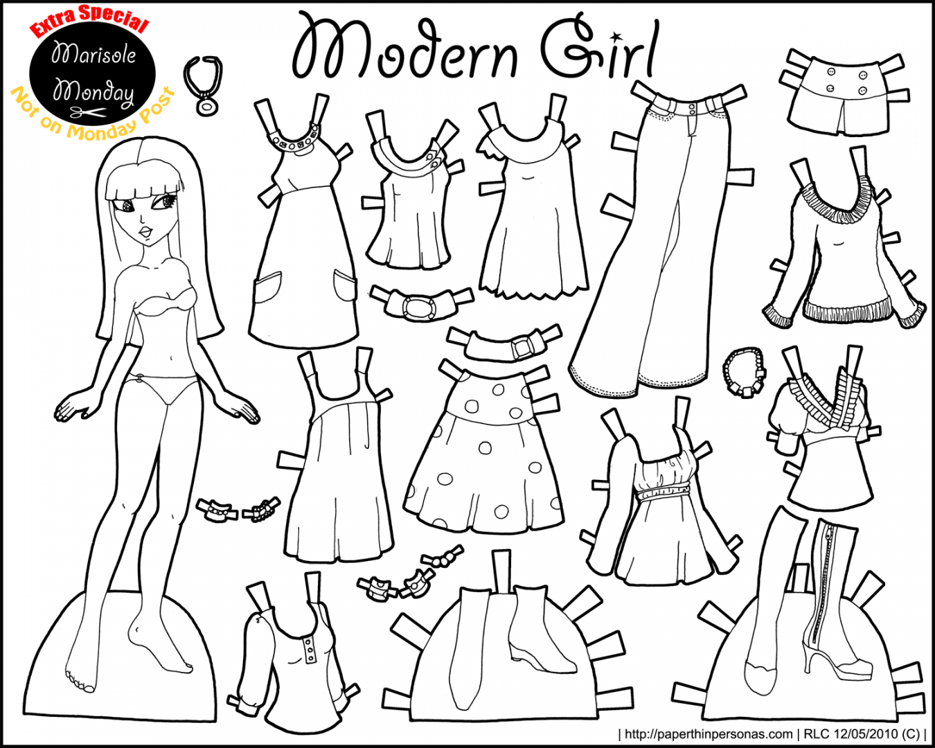 Black and White Printable Paper Doll • Modern Girl - FREE Printables - Free Printable Cut Out Paper Dolls