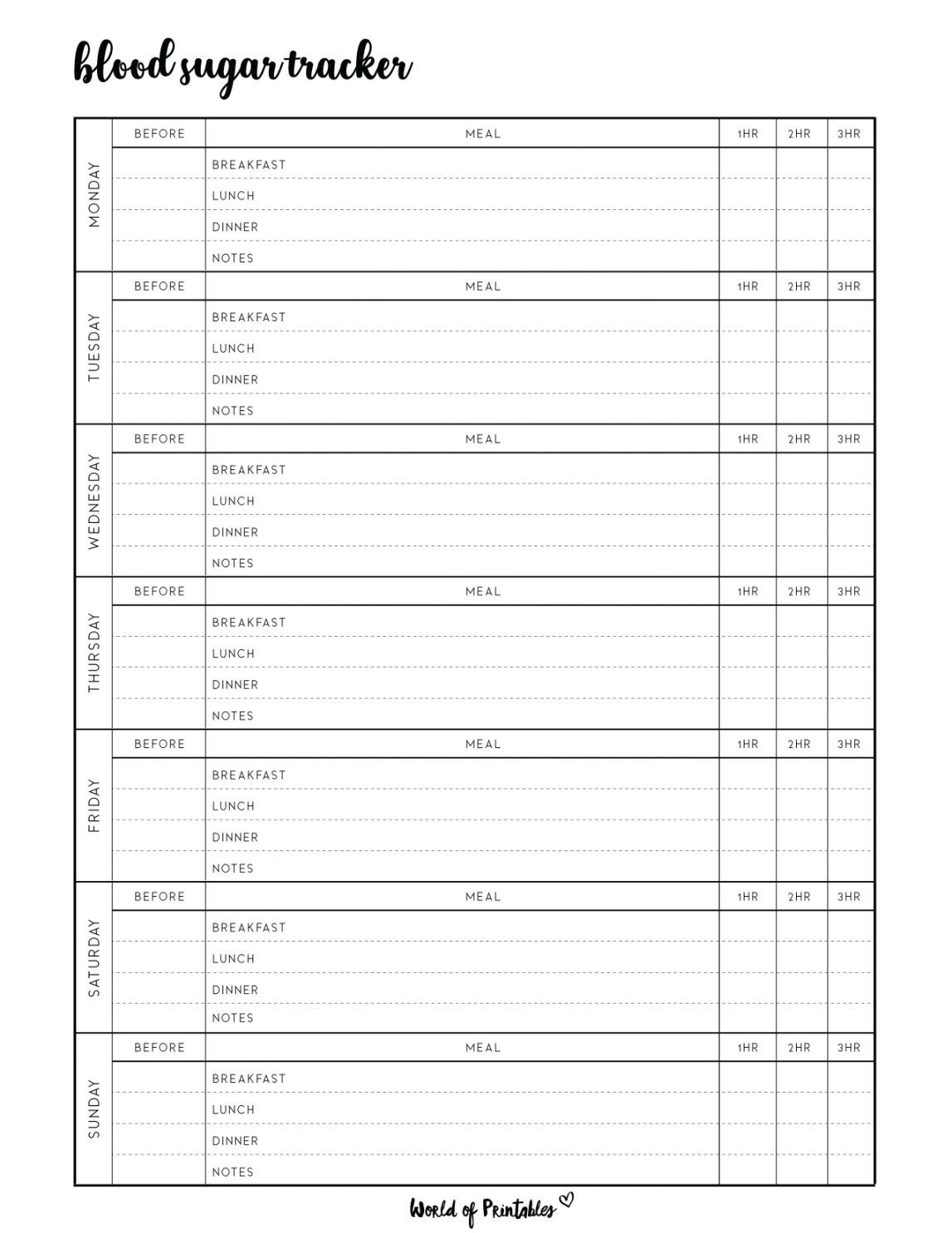 Blood Sugar Logs - World of Printables - FREE Printables - Free Printable Blood Glucose Log Sheets