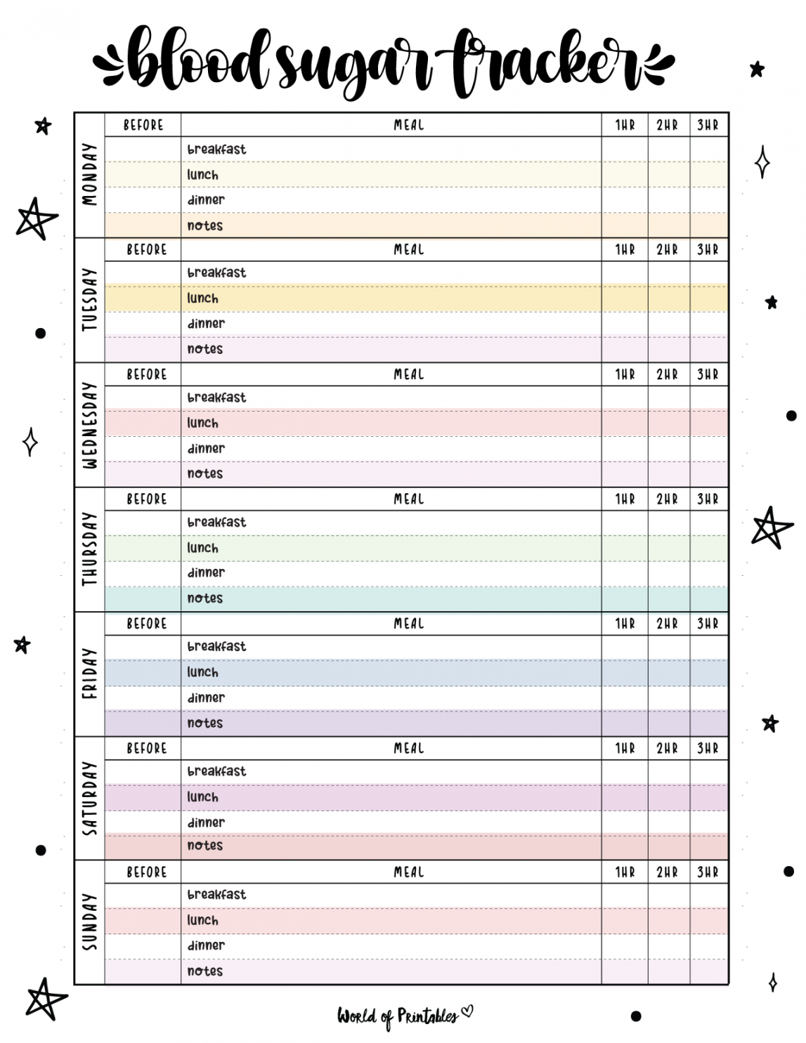 Blood Sugar Logs - World of Printables - FREE Printables - Large Print Free Printable Blood Sugar Log Sheet