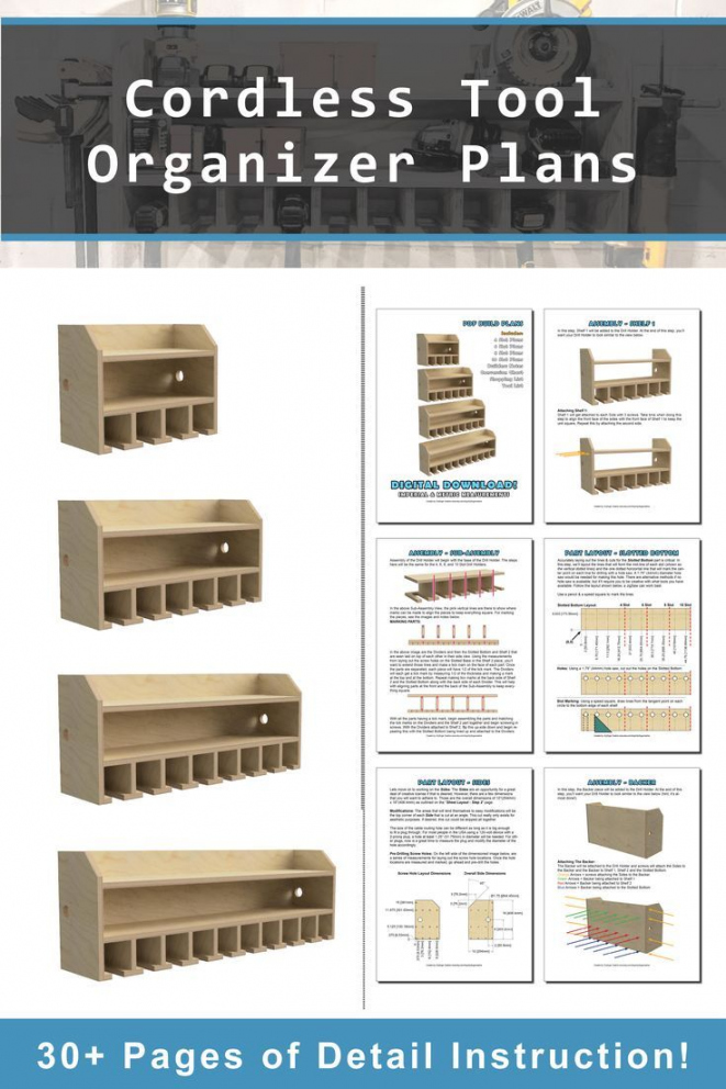 Bundle of DIY Cordless Power Tool Storage Shelf Woodworking - Etsy  - FREE Printables - Free Printable Cordless Drill Charging Station Plans