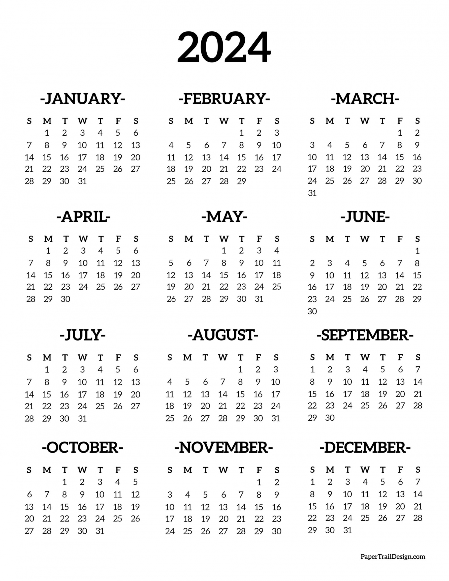 Calendar  Printable One Page - Paper Trail Design - FREE Printables - Free Printable 2024 Calendar Printable