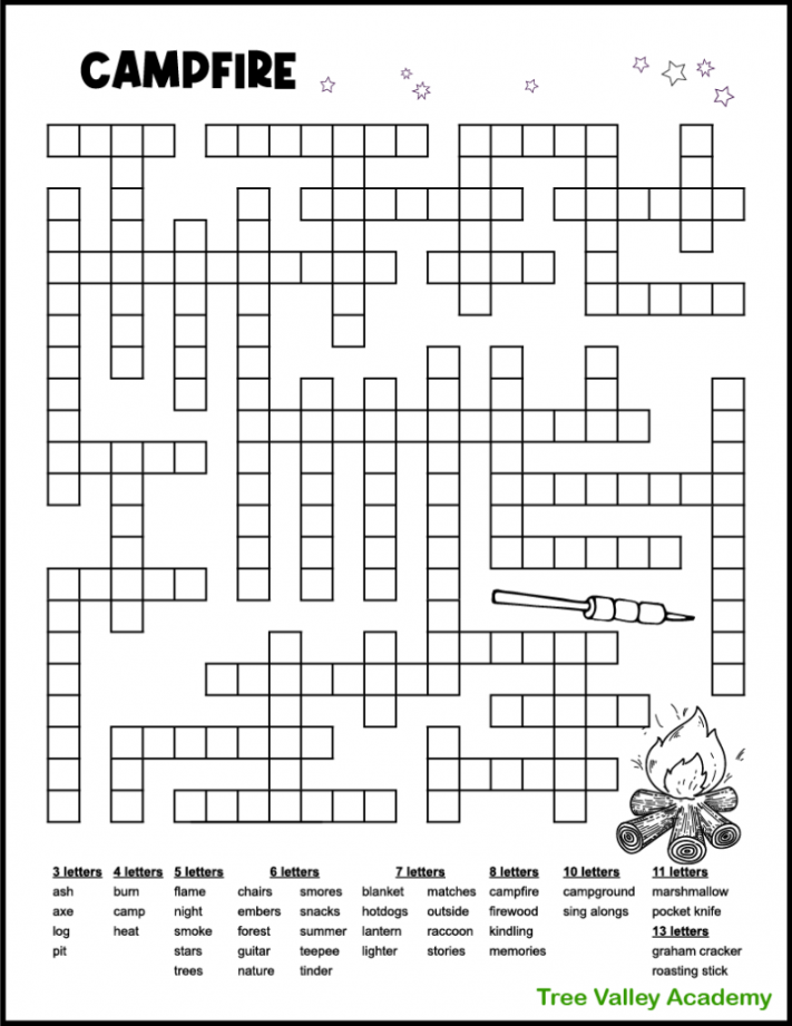 Campfire Camping Word Fill In Puzzle - Tree Valley Academy - FREE Printables - Free Printable Word Fill In Puzzles