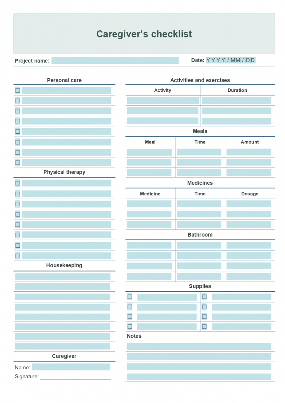 Caregiver daily checklist template - FREE Printables - Free Printable Caregiver Forms