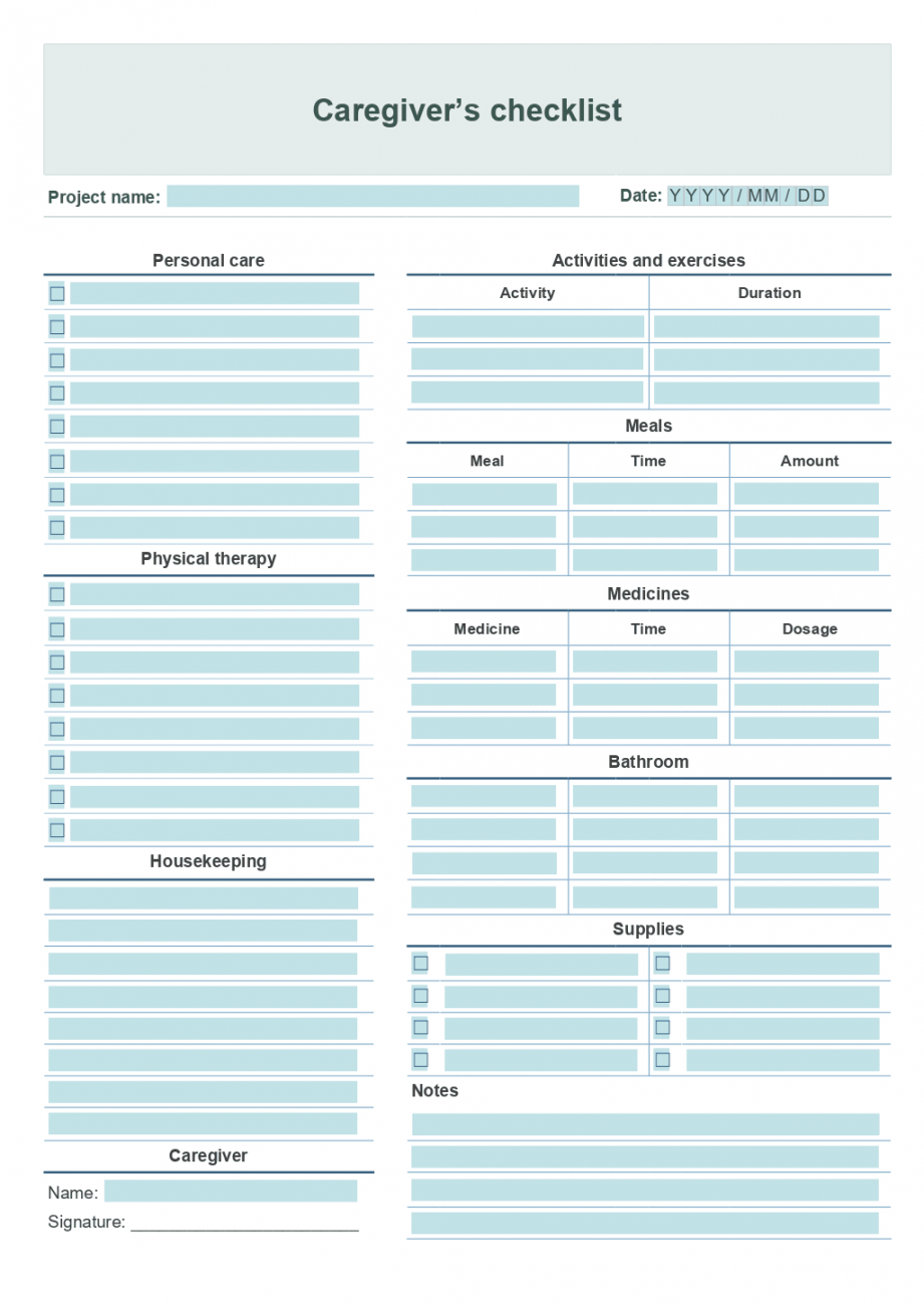 Caregiver daily checklist template - FREE Printables - Free Printable Caregiver Daily Checklist Template