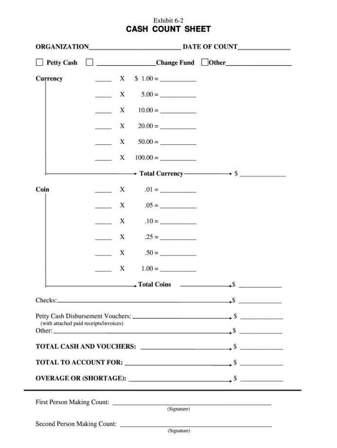 Cash Count Sheet Template - Fill Online, Printable, Fillable  - FREE Printables - Blank Free Printable Cash Drawer Count Sheet