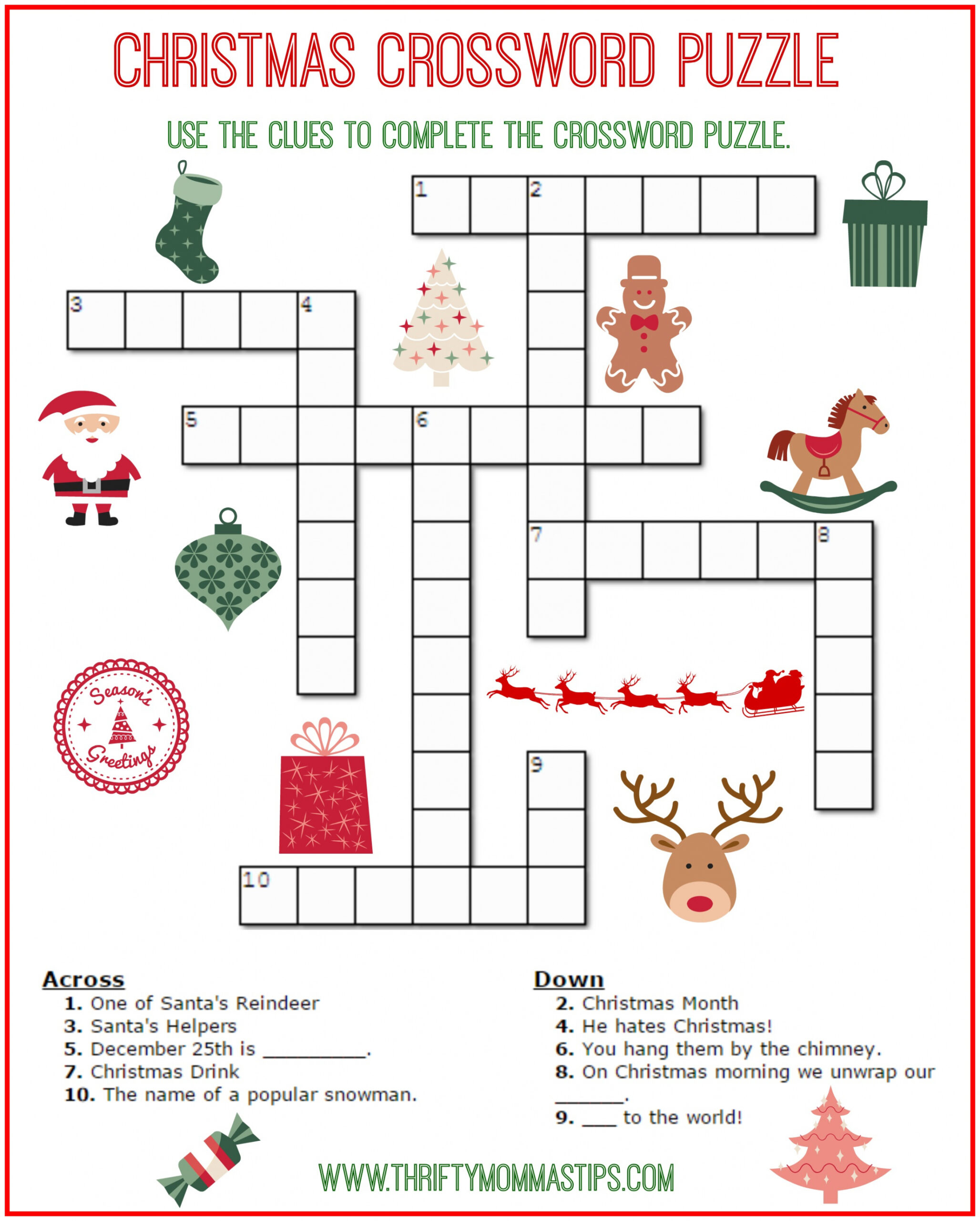 Christmas Crossword Puzzle Printable - Thrifty Momma