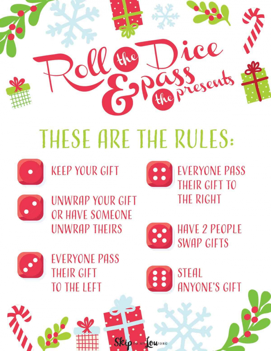 Christmas Dice Game for a FUN Gift Exchange  Skip To My Lou - FREE Printables - Gift Exchange Dice Game Free Printable