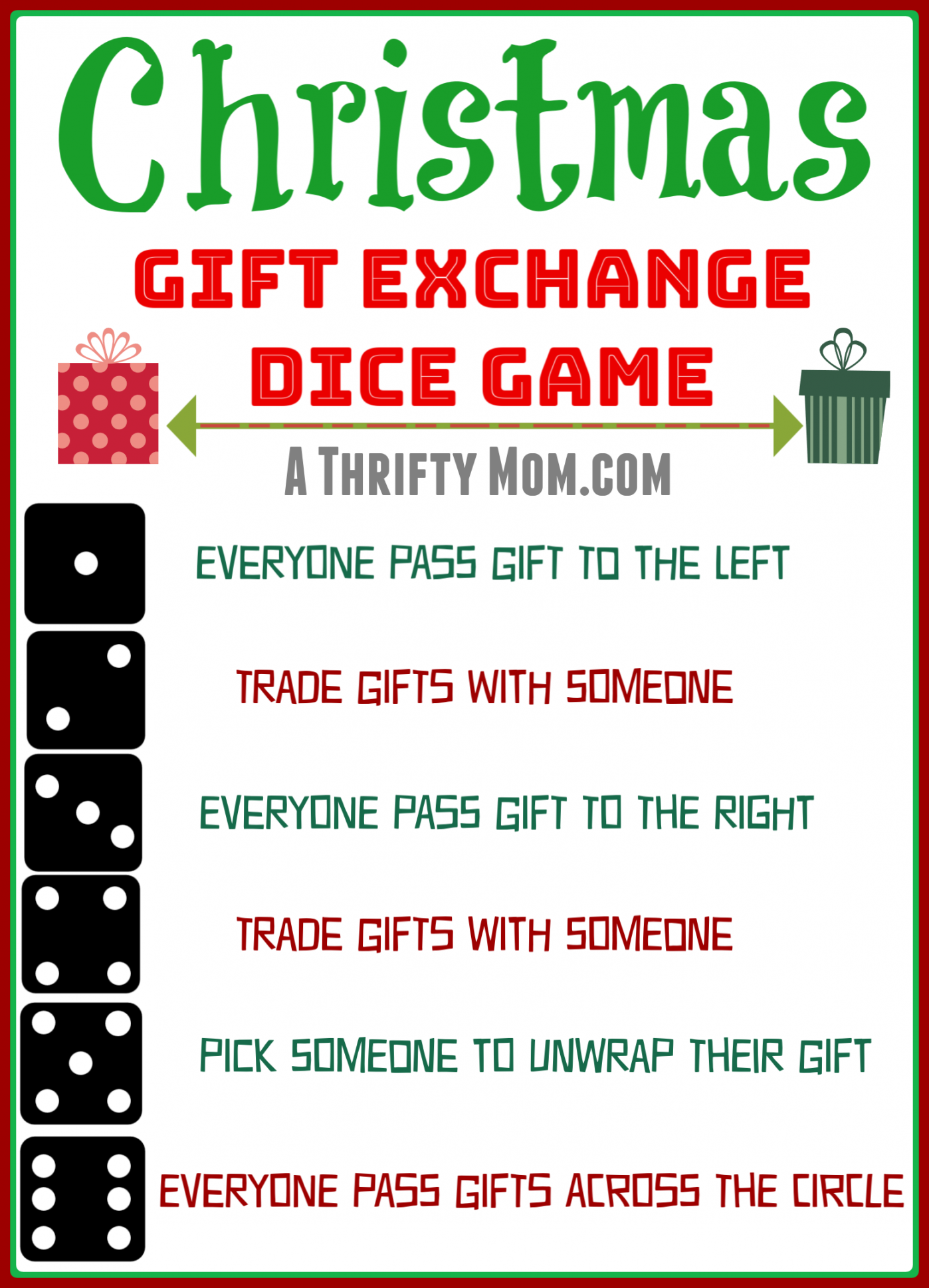 Christmas Gift Exchange Dice Game - A Thrifty Mom - Recipes  - FREE Printables - Gift Exchange Dice Game Free Printable