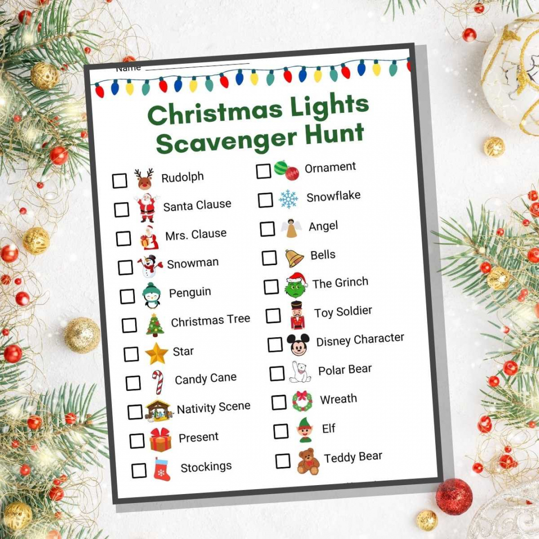 Christmas Lights Scavenger Hunt with Pictures - Literacy Learn - FREE Printables - Christmas Light Scavenger Hunt Free Printable