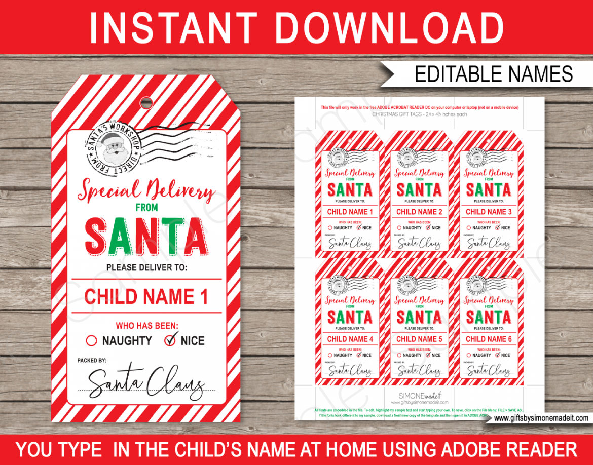 Christmas Santa Gift Tags - red & green - FREE Printables - Free Printable Santa Tags