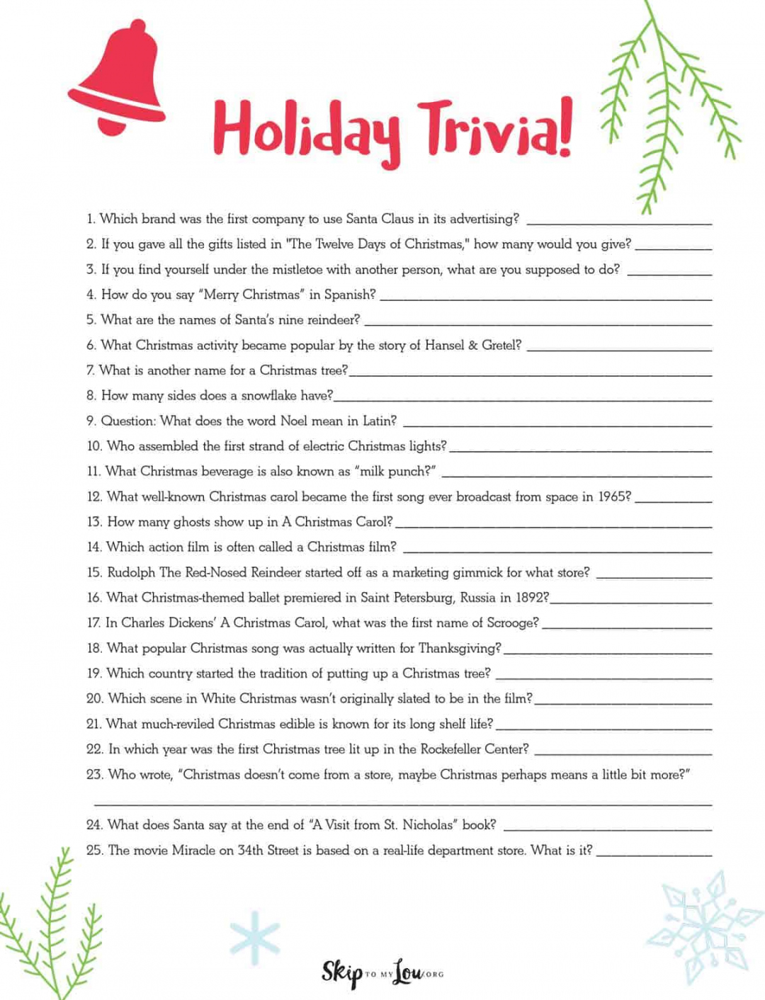 Christmas Trivia  Skip To My Lou - FREE Printables - Free Christmas Trivia Questions And Answers Printable
