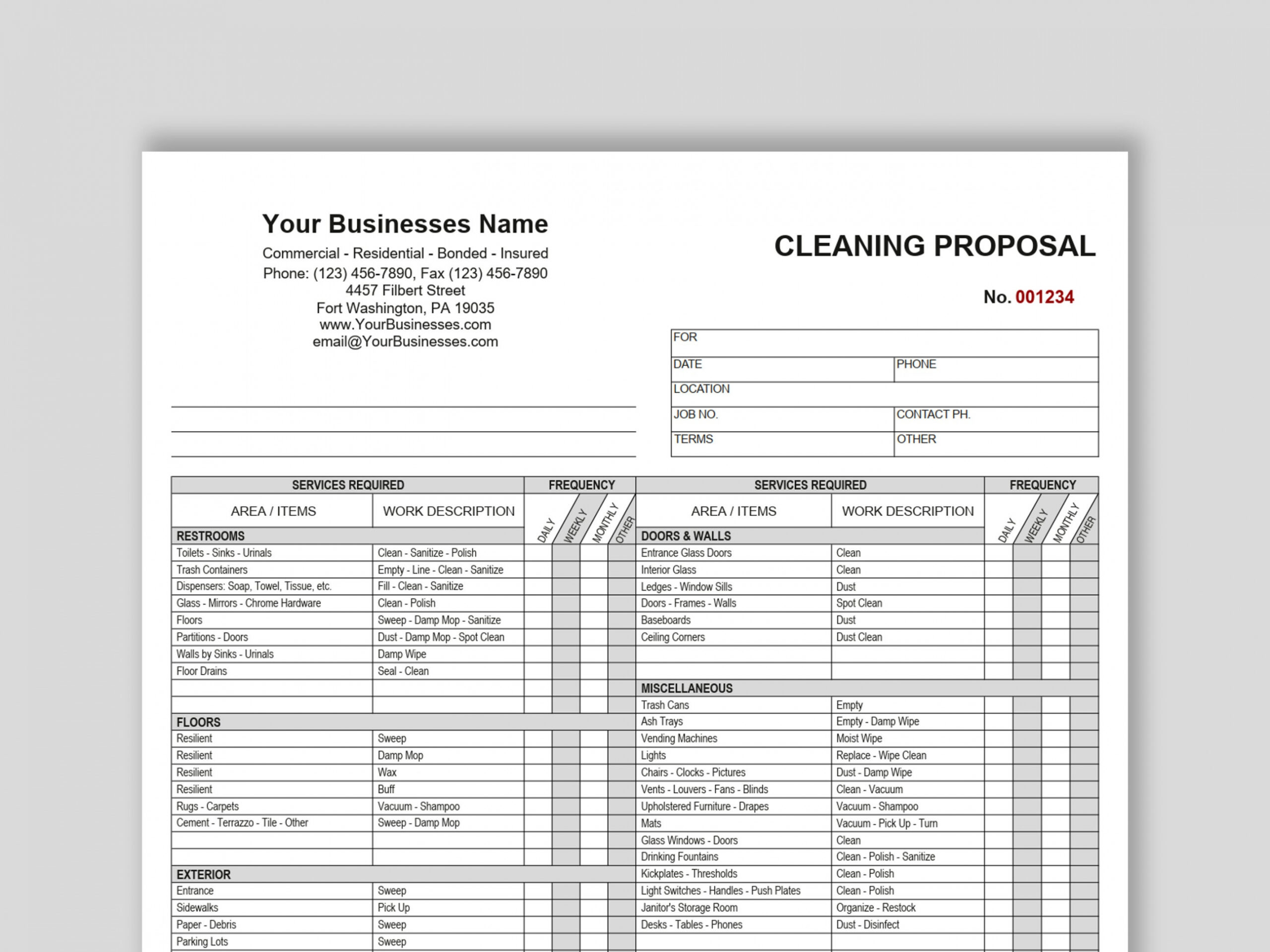 Cleaning Proposal Template Basic Editable Microsoft WORD and - Etsy - FREE Printables - Printable Free Cleaning Proposal Template