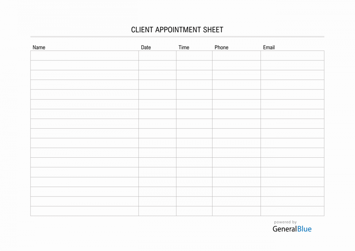 Client Appointment Sheet Template in PDF (Basic) - FREE Printables - Pdf Free Printable Appointment Sheets
