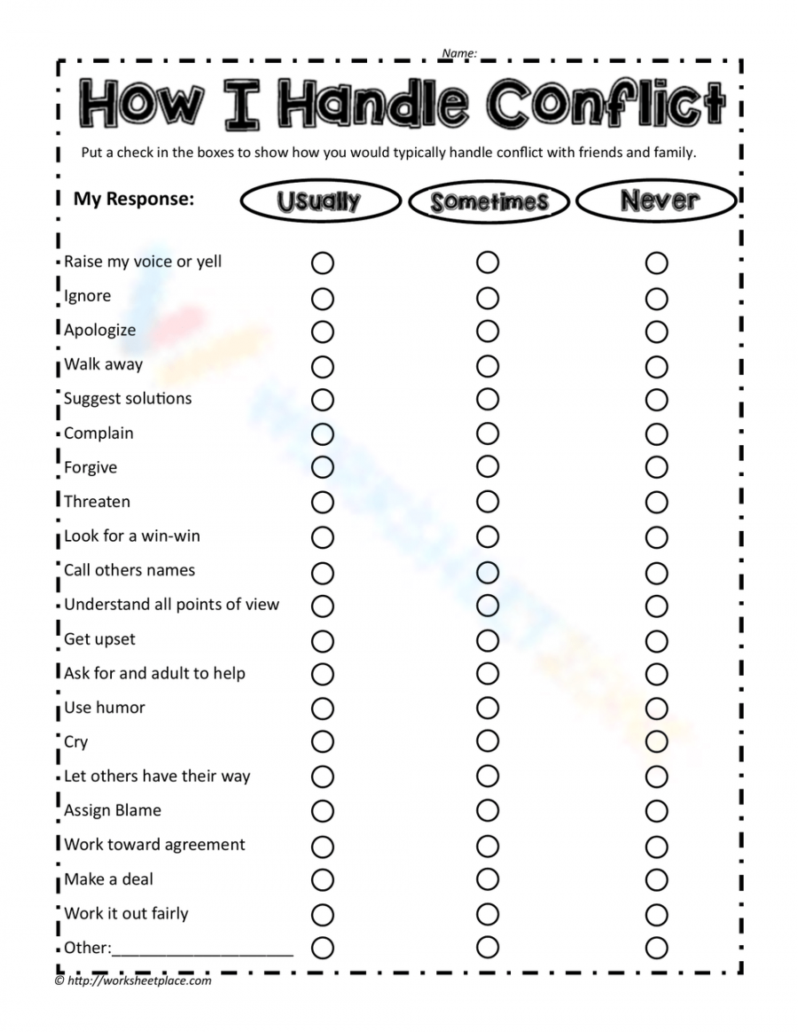 Conflict Resolution for Middle School worksheets - FREE Printables - Free Printable Conflict Resolution Worksheets