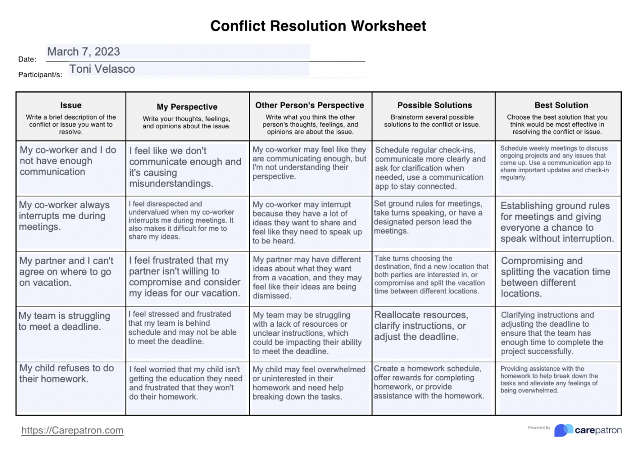 Conflict Resolution Worksheets & Example  Free PDF Download - FREE Printables - Free Printable Conflict Resolution Worksheets