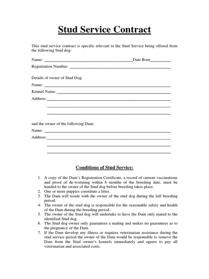 Contract - Stud Service PDF  PDF  Dog Breeding  Horse Breeding - FREE Printables - Free Printable Dog Breeding Contract
