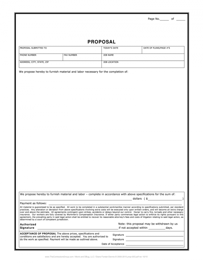 Contractor Proposal Template - Fill Online, Printable, Fillable  - FREE Printables - Pdf Free Printable Contractor Bid Forms