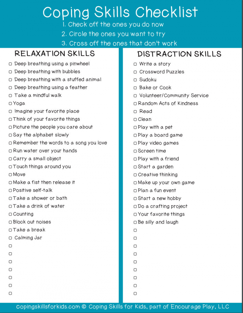 Coping Skills Checklist - TeacherVision - FREE Printables - Free Printable Coping Skills Lists