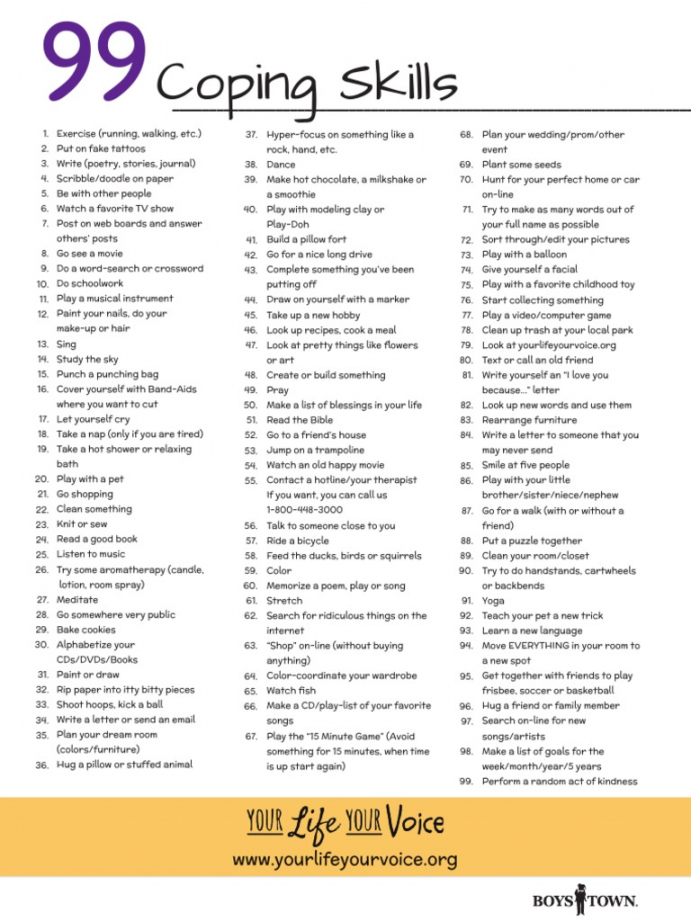 Coping Skills Poster  PDF - FREE Printables - Free Printable Coping Skills Lists