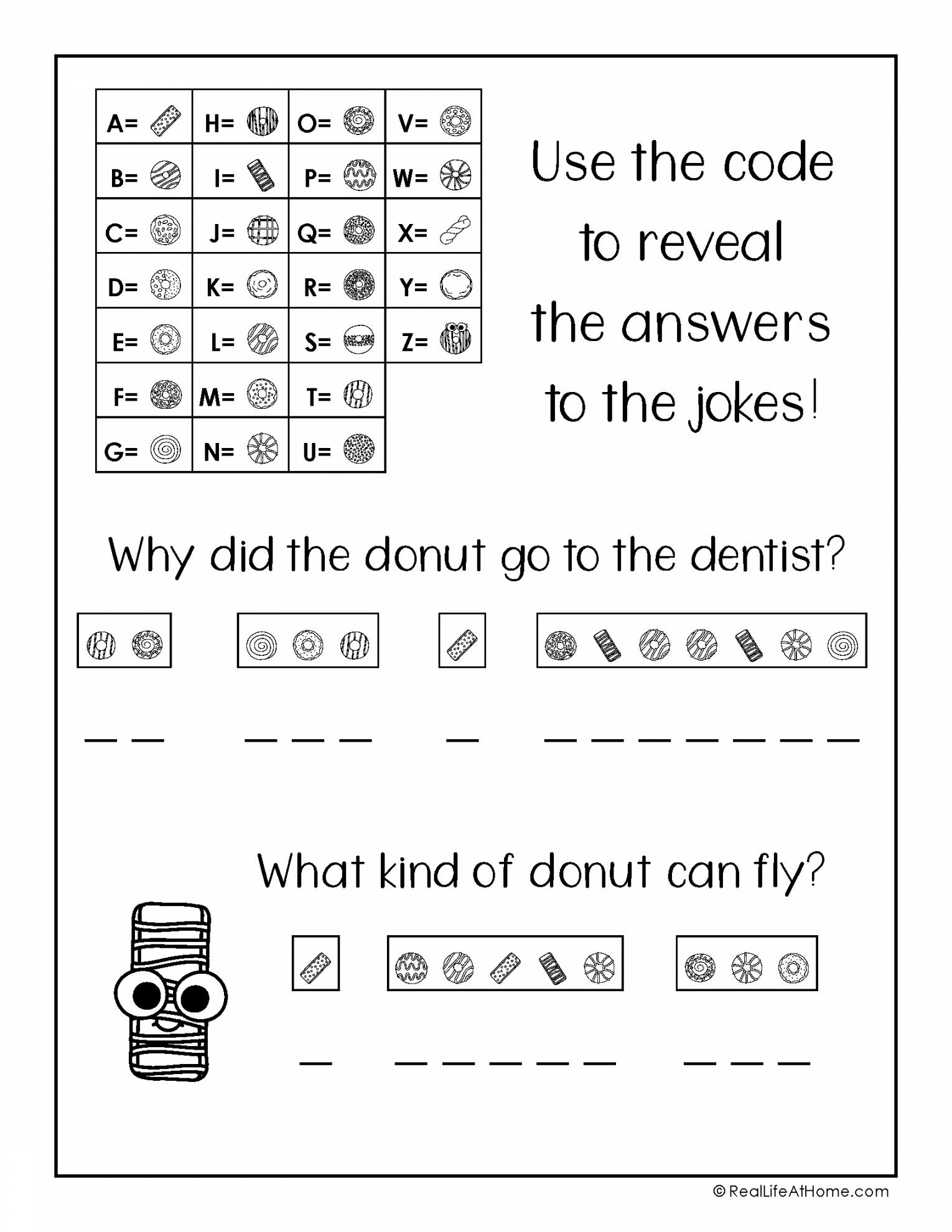 Crack the Code Puzzles Free Printable Featuring Donut Jokes - FREE Printables - Free Printable Secret Code Worksheets