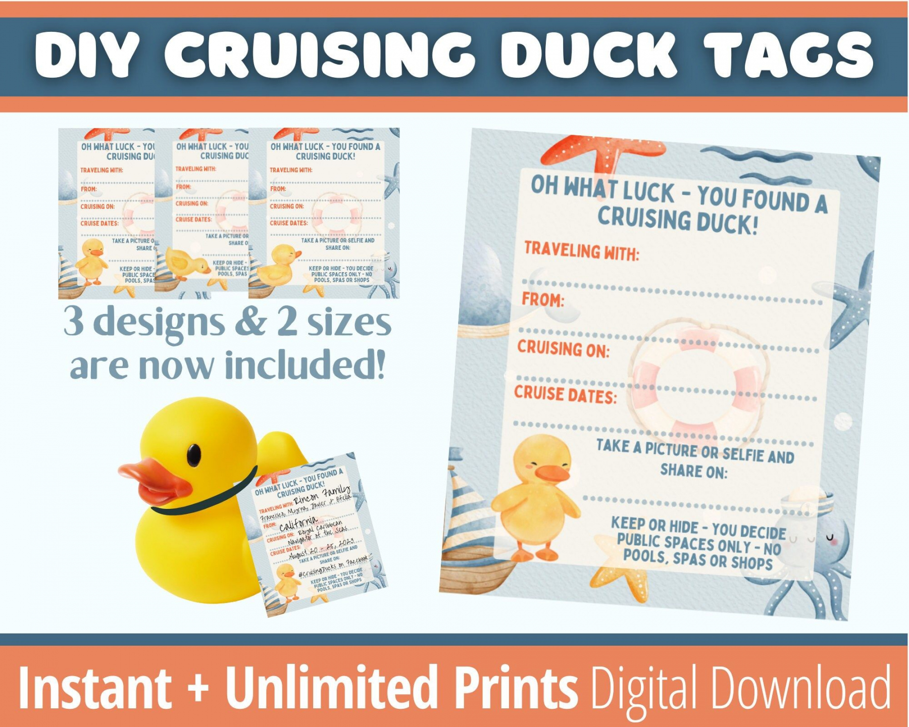Cruising Ducks Tag Printable Digital Download Instant Cruise  - FREE Printables - Free Printable Cruise Duck Tags